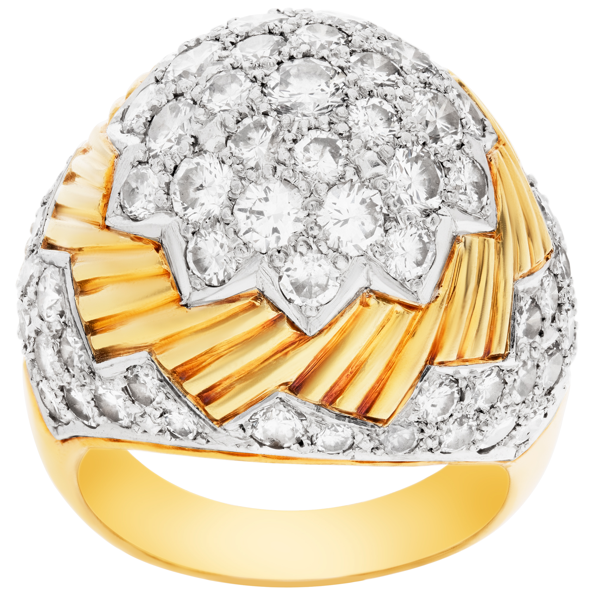 Signed Tiffany, vintage dome ring with round brilliant cut diamonds, set in 18K white and yellow gold