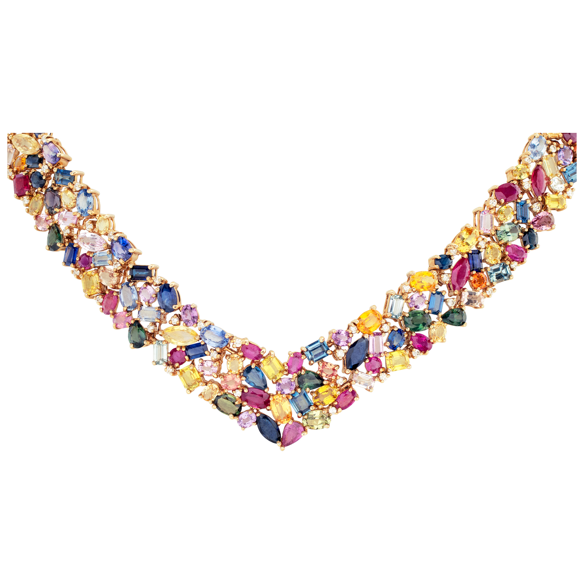 "Tutti Frutti" necklace with over 110 carats medley of various shape cut semi precious stones set in 14k