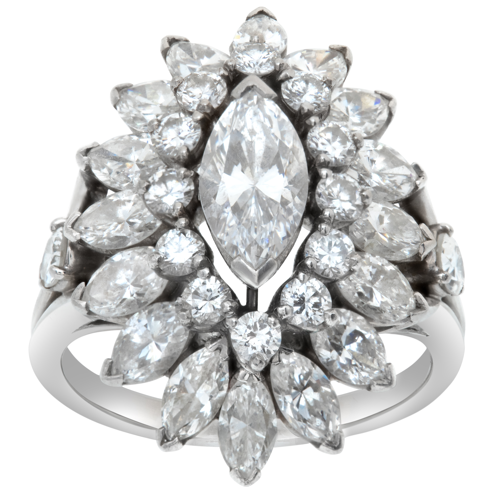 Marquise & round brilliant cut diamonds "Ballerina" ring set in platinum (over 3.75 carats approx. total weight