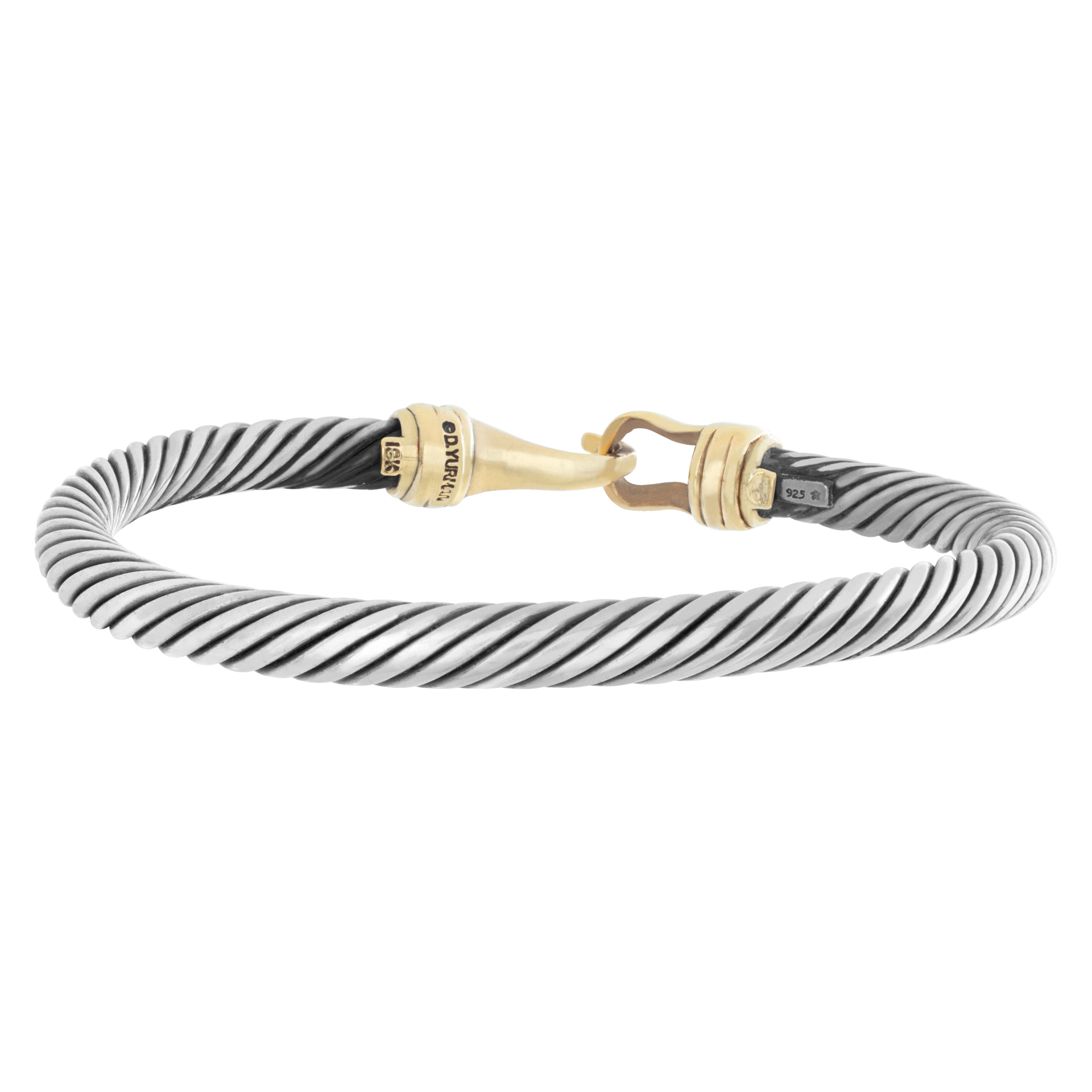 David Yurman Bangle In Sterling Silver And 18k Yellow Gold With Diamond Accents