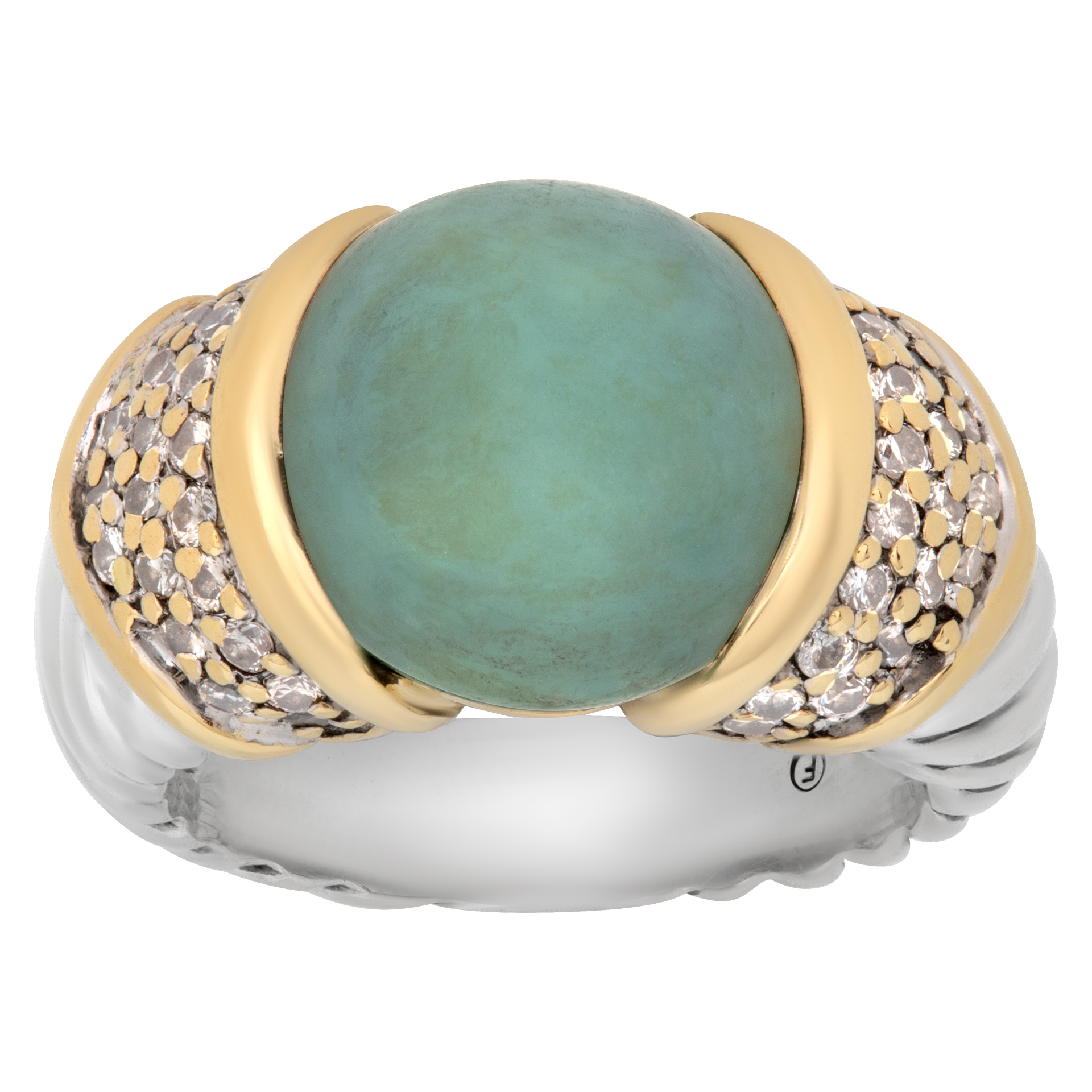 Effy Ring In 925 Sterling Silver, 18k Yellow Gold And Diamond Accents W Green Stone