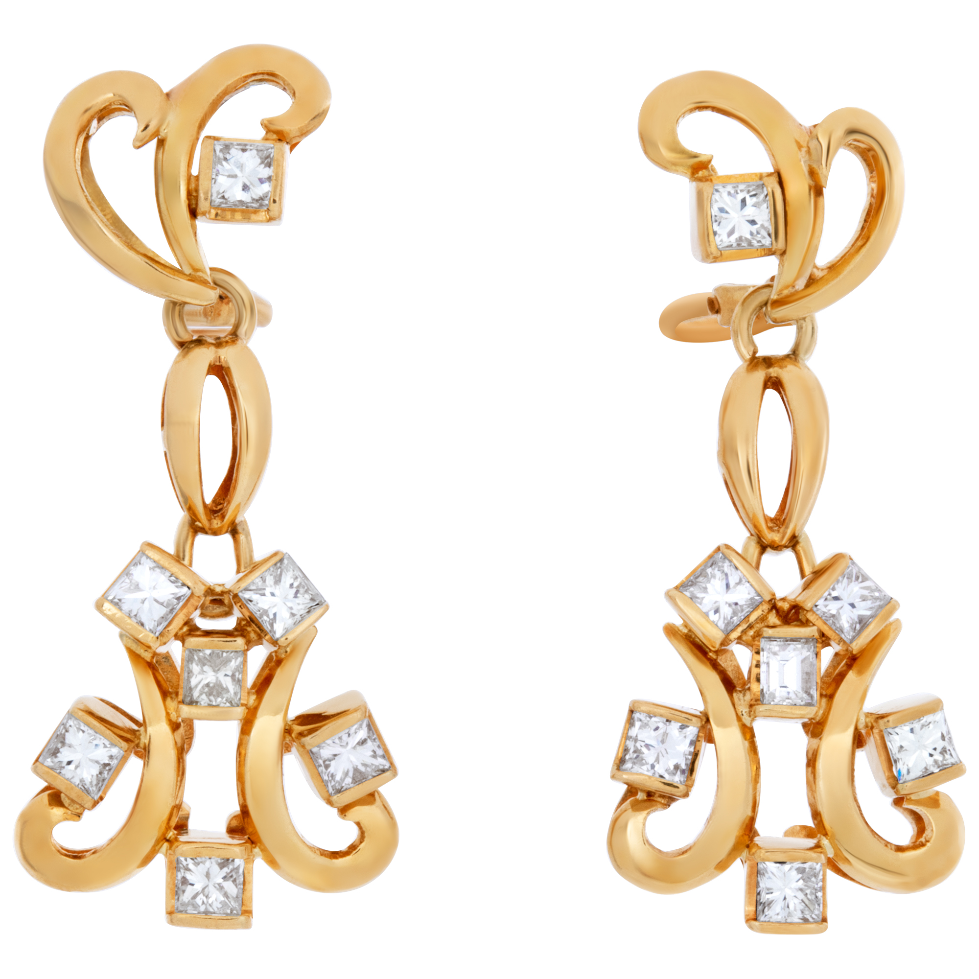 Swirl diamond dangle earrings in 18k yellow gold