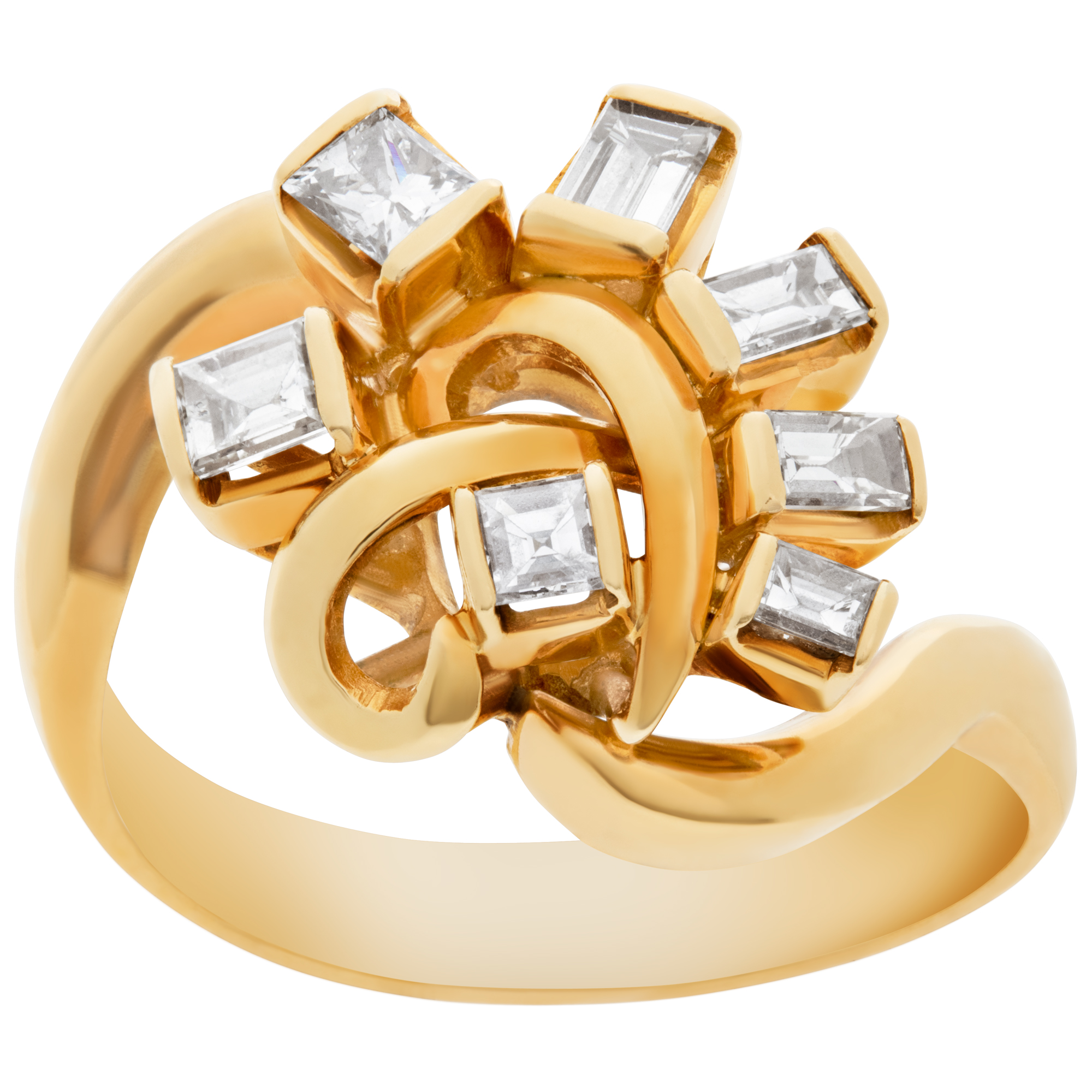 Swirl ring with diamonds set in 18k yellow gold