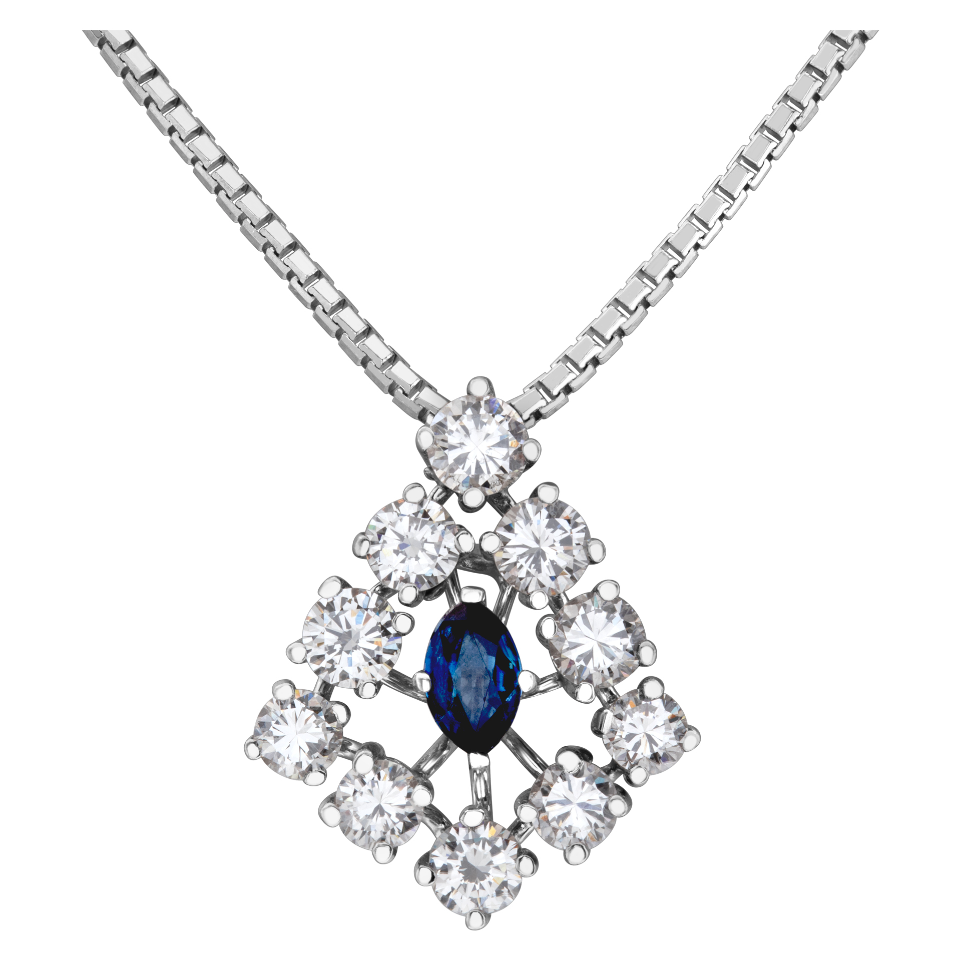 Necklace with diamonds and sapphire in 18k white gold