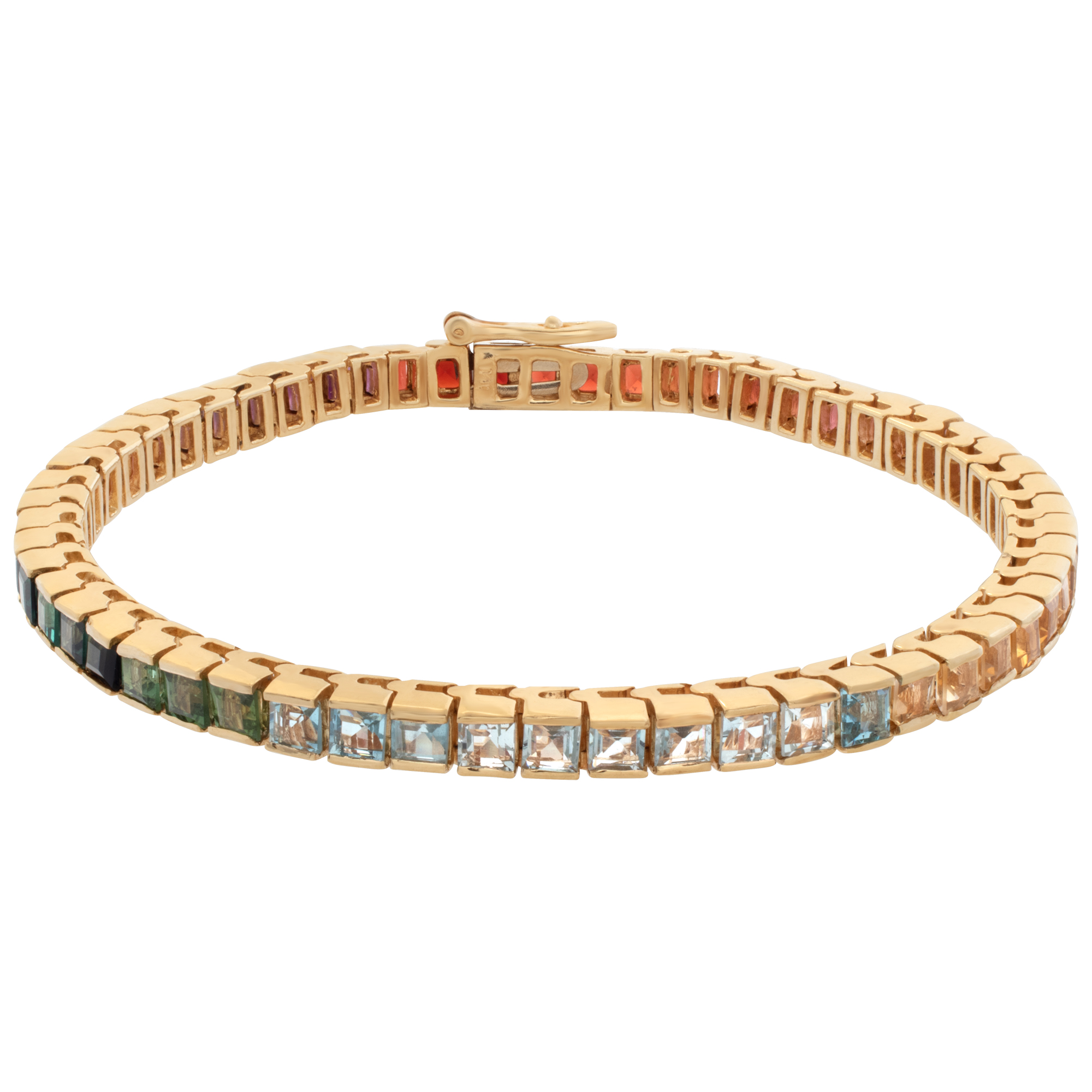 Tutti-Frutti semi-precious stone line bracelet in 14k yellow gold