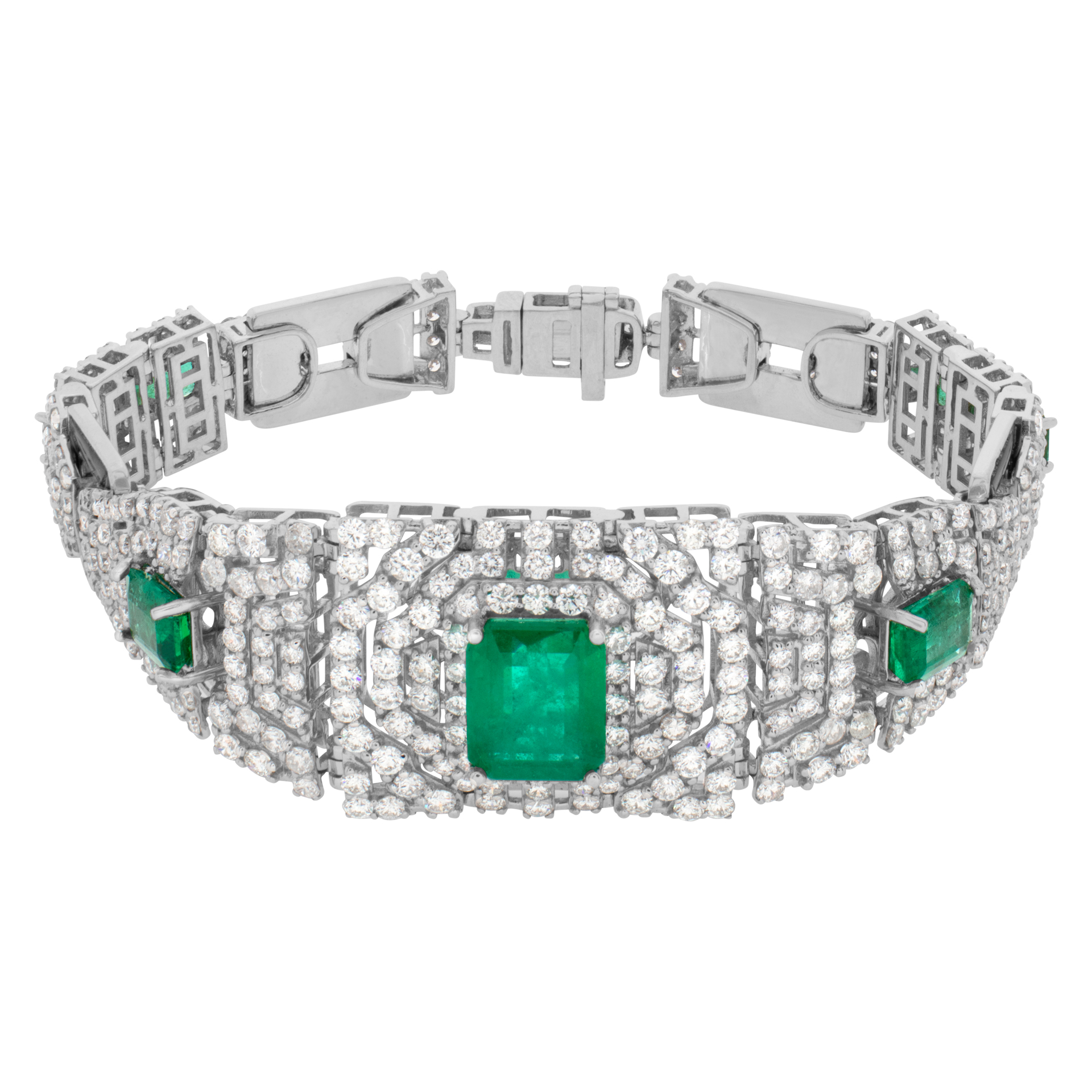 Emerald and diamond bracelet in 18k white gold