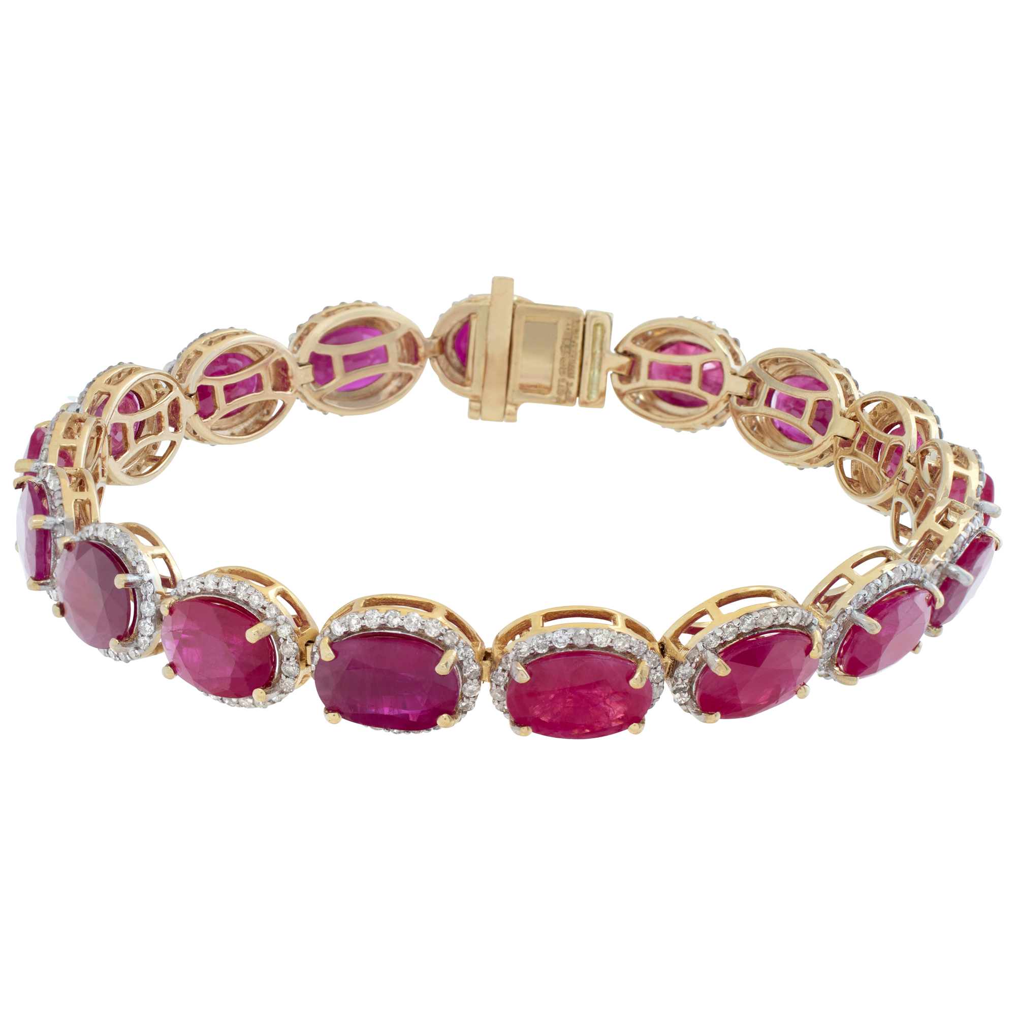 Burma ruby bracelet with diamond halo in 14k yellow gold settings (Stones)