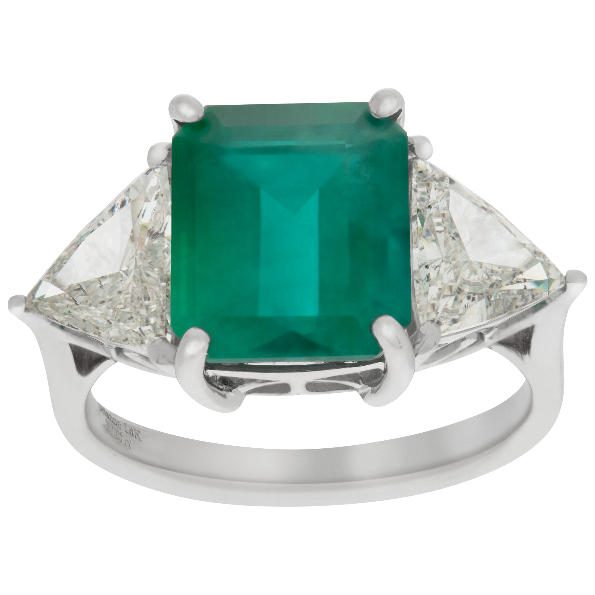 GIA certified emerald ring with diamond accents in 18k white gold