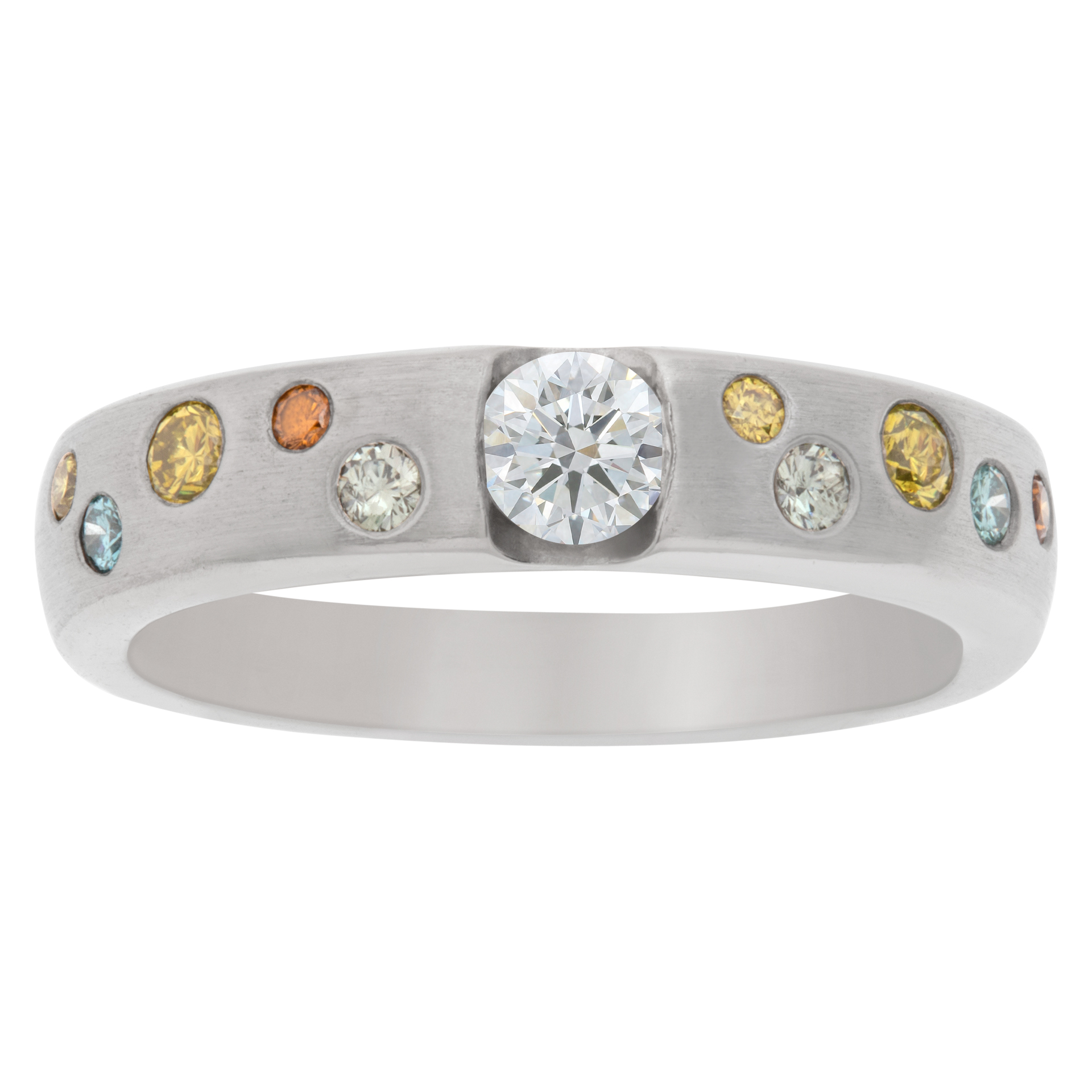 Platinum ring with center diamond and colorful accent stones size 6.5