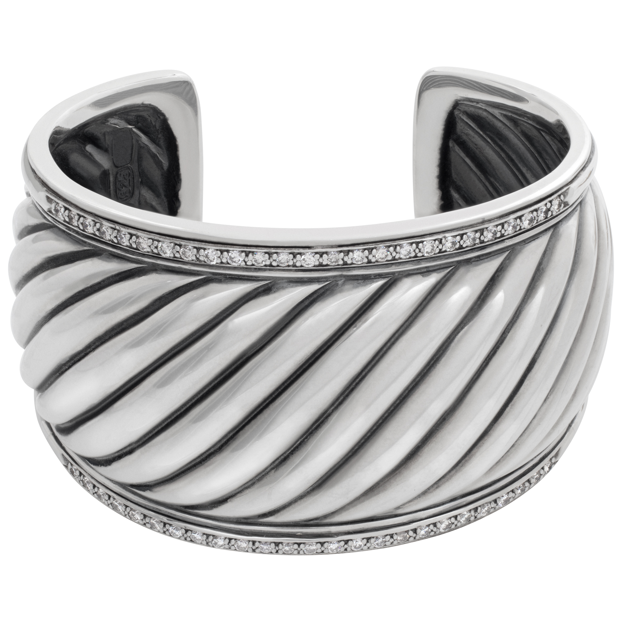 David Yurman diamond fluted wide sterling silver cuff bracelet