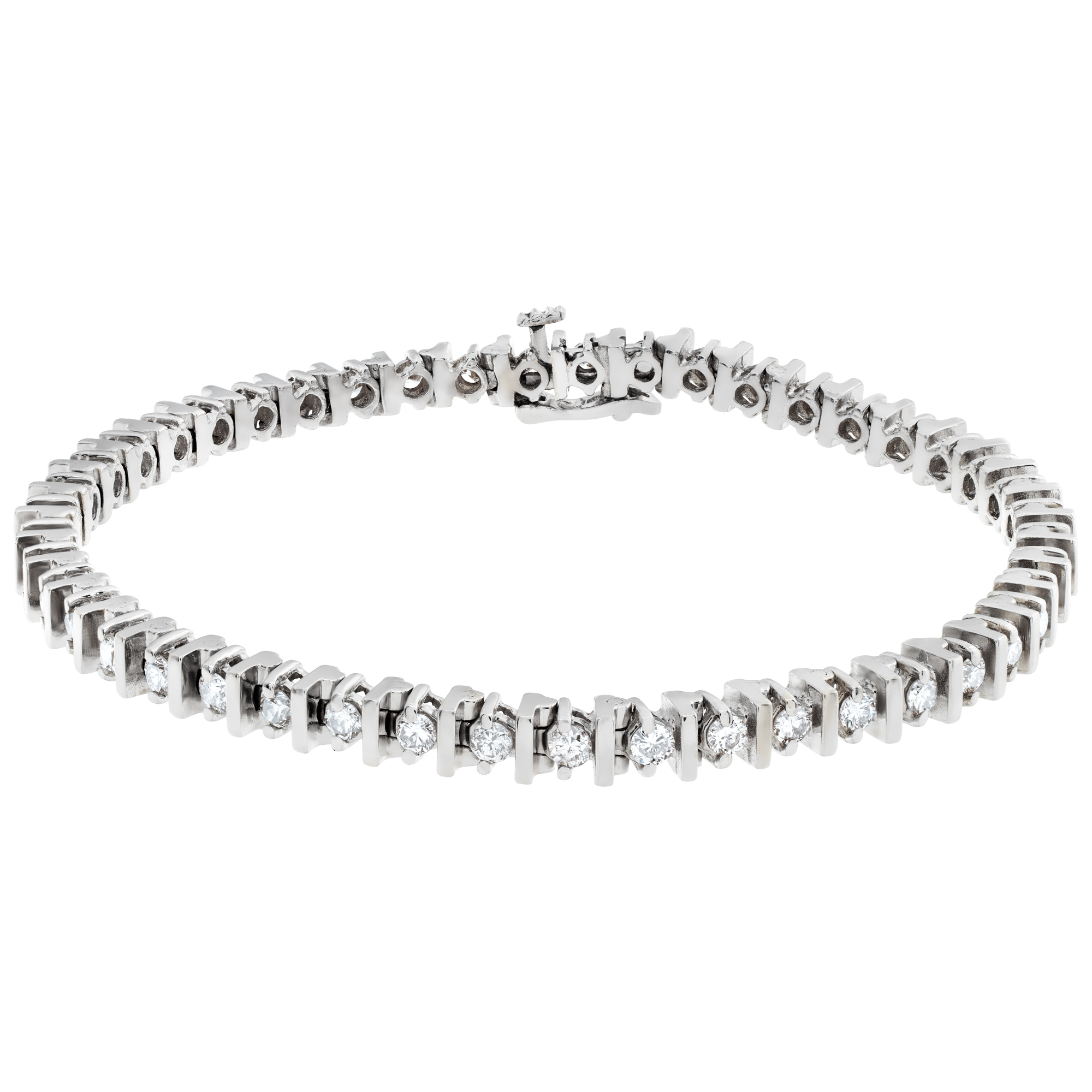 Diamond line bracelet in 14k white gold with 1.50 carat round brilliant cut diamonds