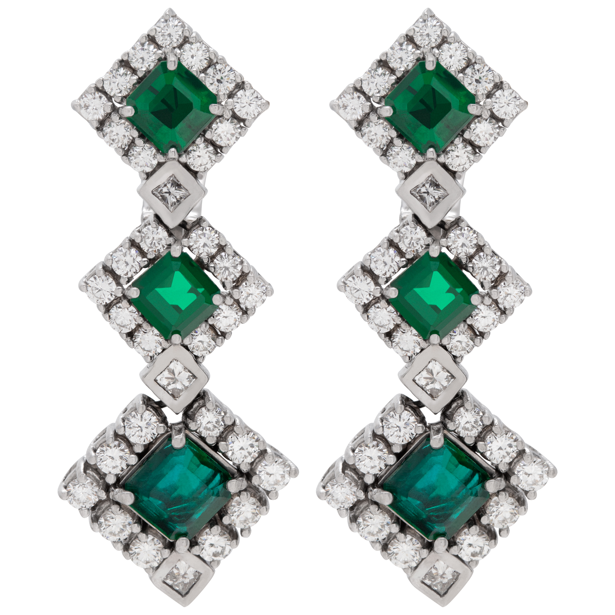Diamond and emerald drop earrings in 18k white gold (Stones)
