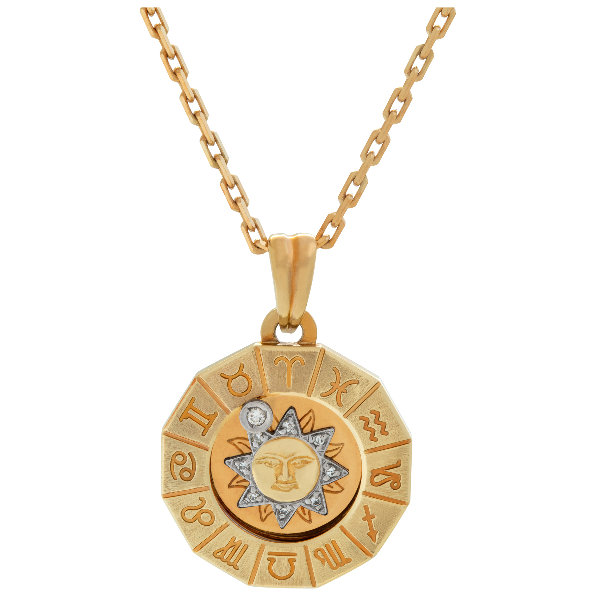 Zodiac pendant necklace in 18k yellow gold with accent diamond