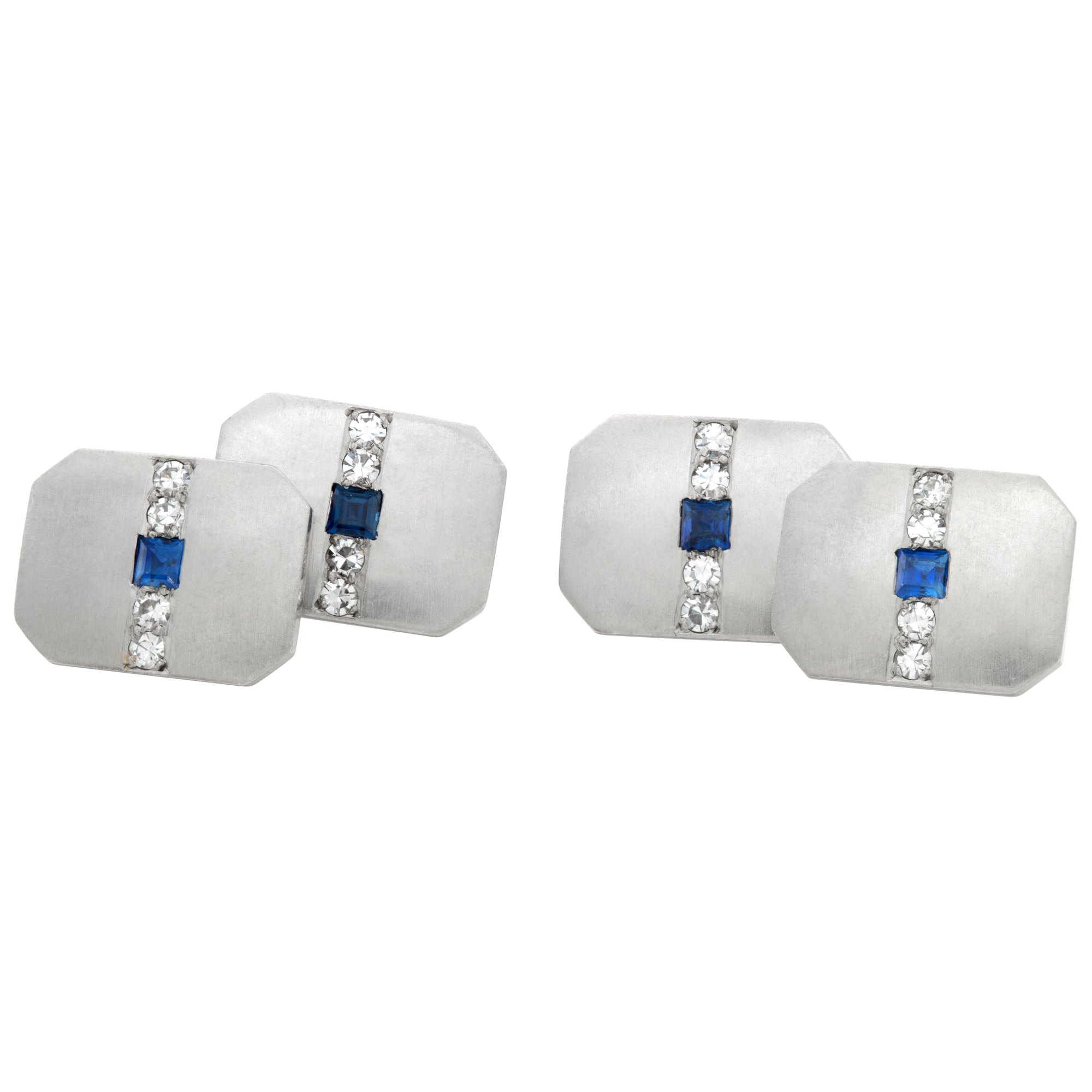Platinum cufflinks with diamond and sapphire accents