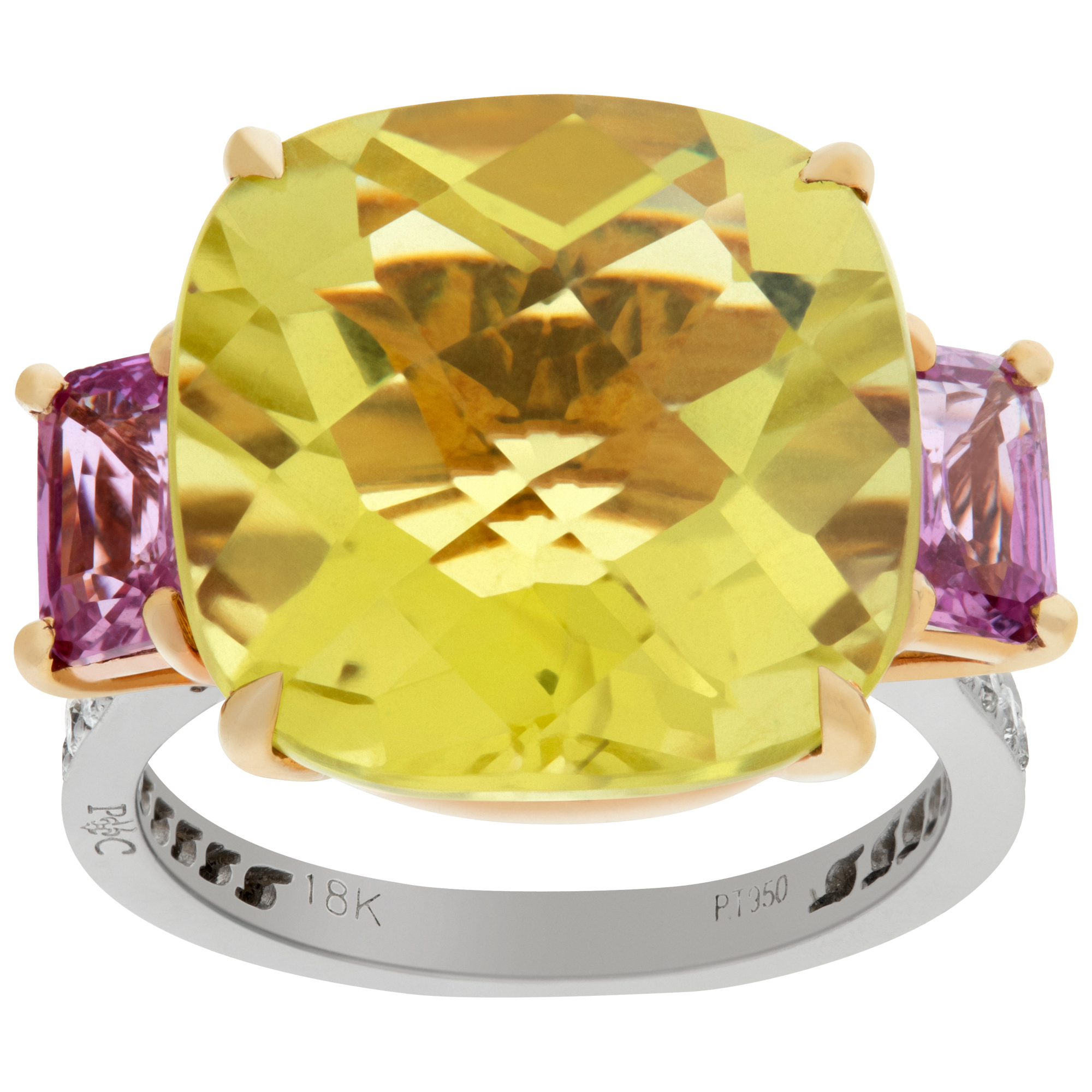 Paolo Costagli lemon citrine and pink tourmaline ring in platinum and 18k