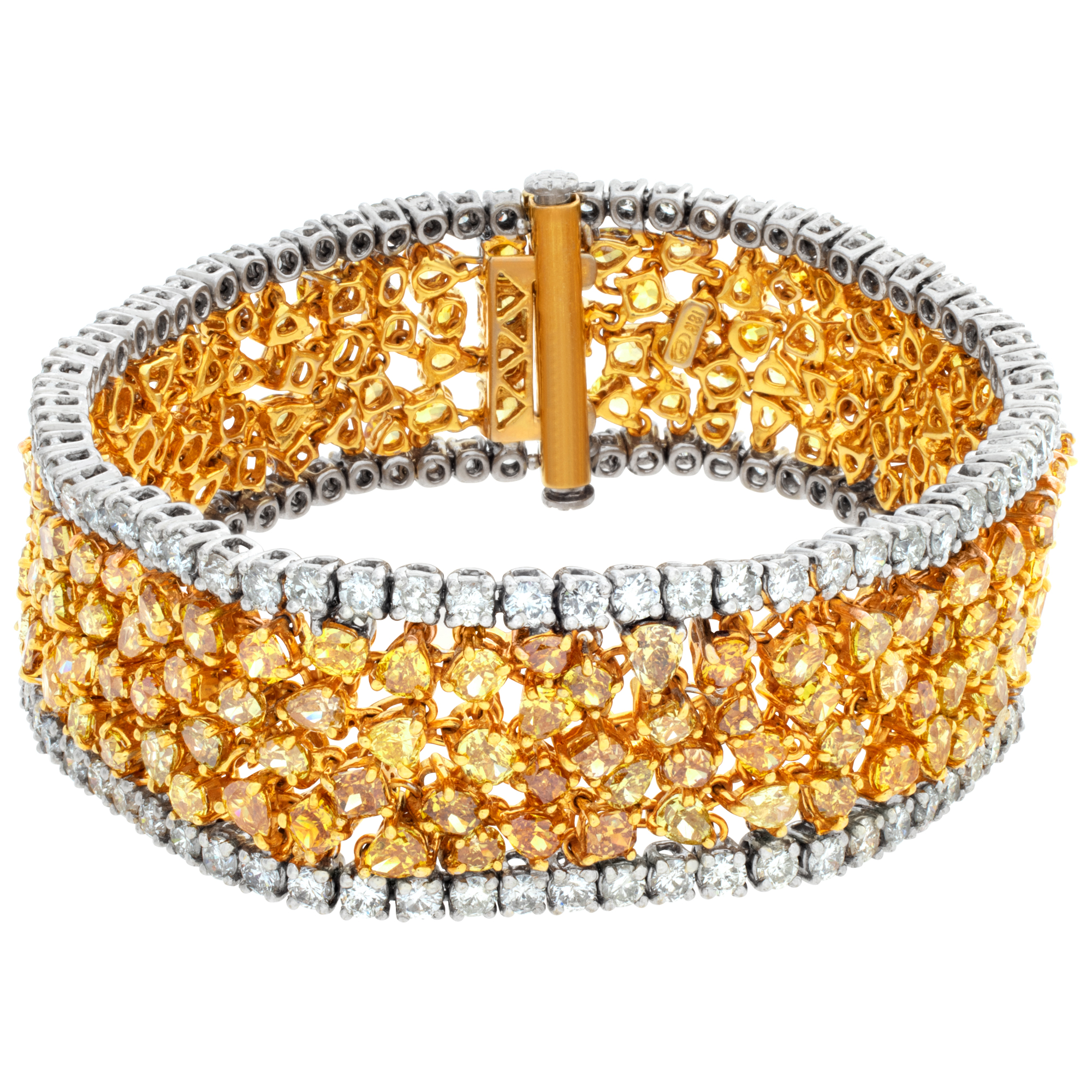 Stunning 18k white and yellow gold bracelet with white and fancy diamonds