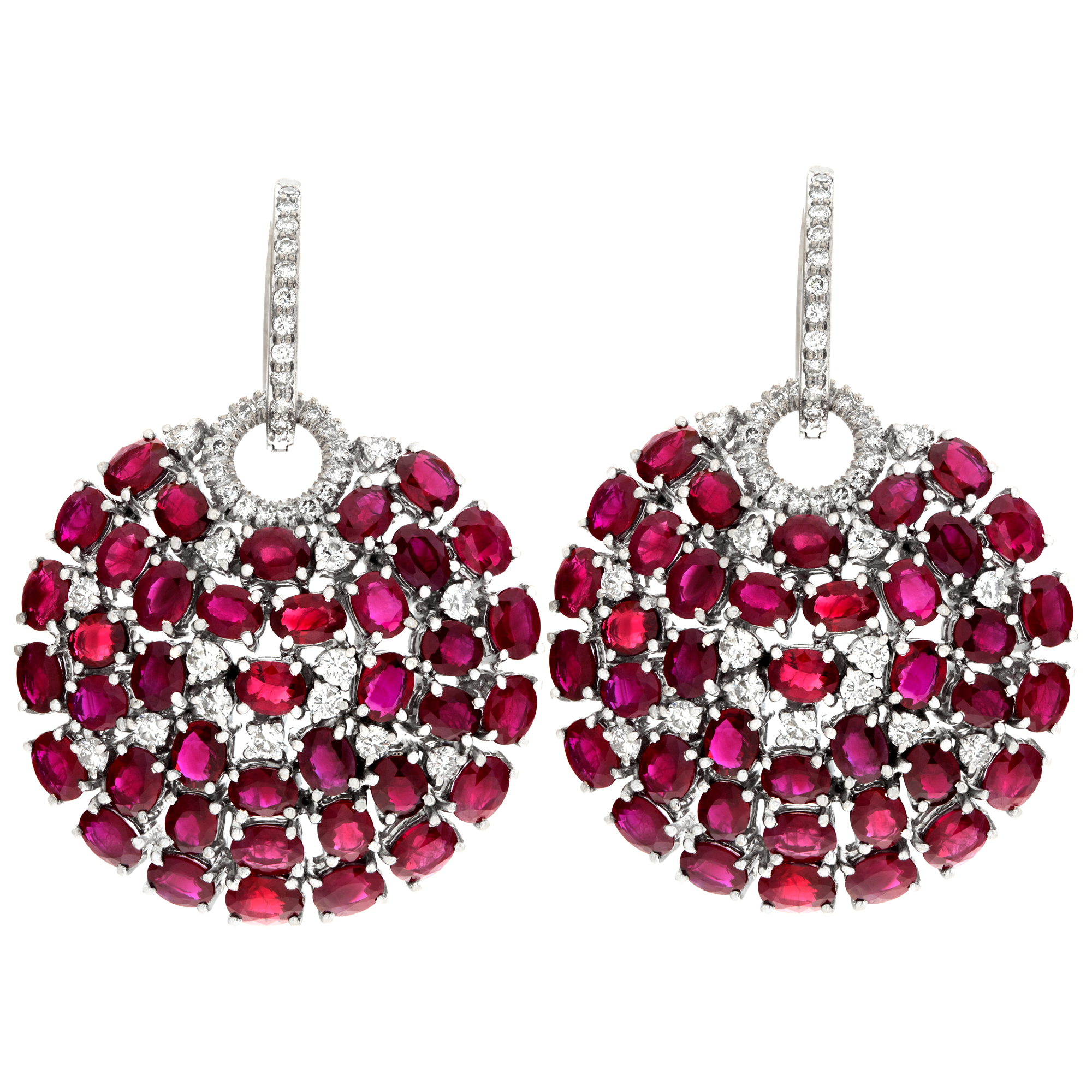 18k white gold drop earrings with 2.26 cts in diamonds and 26.13 cts in rubies