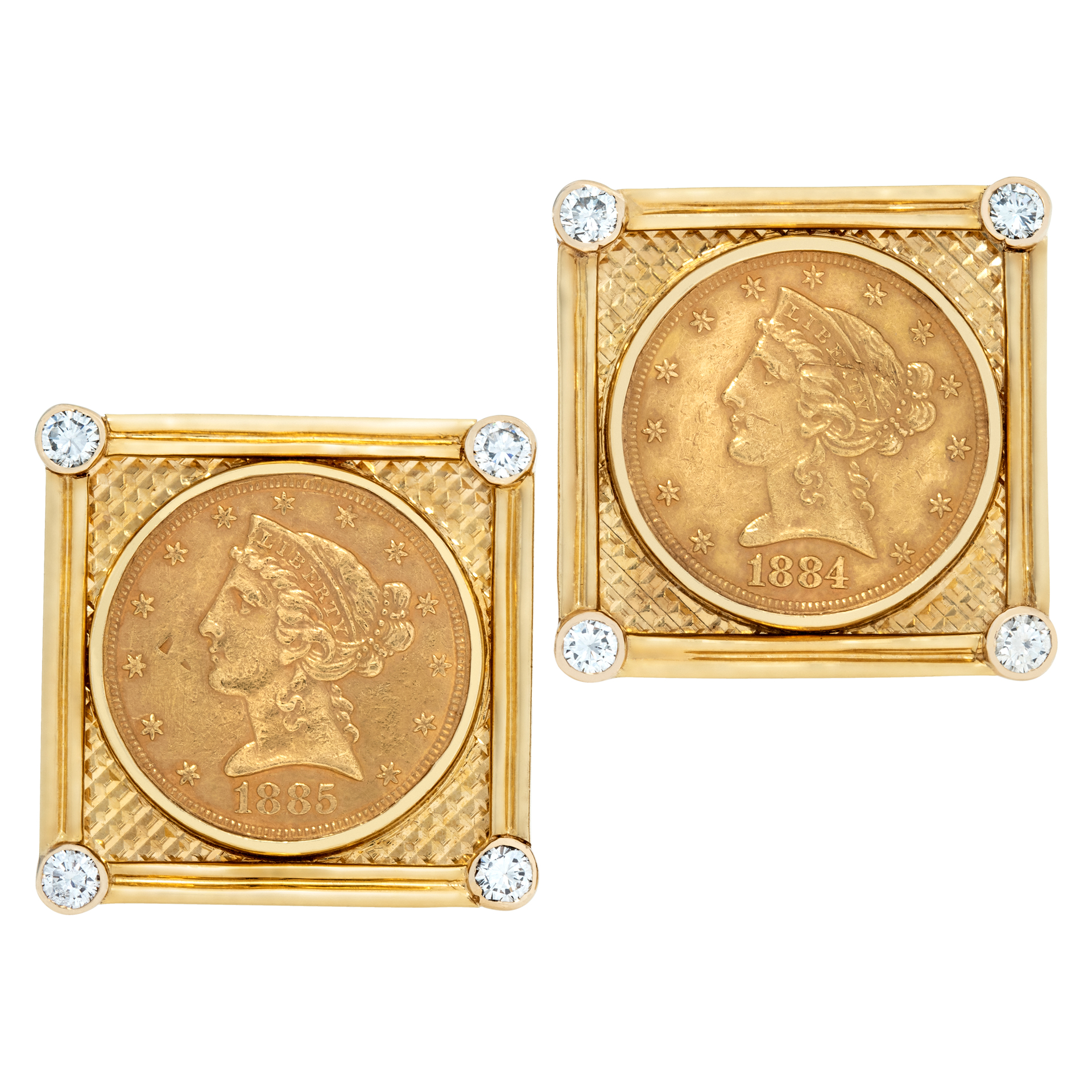 Earrings US gold coin in 18k with diamond accents