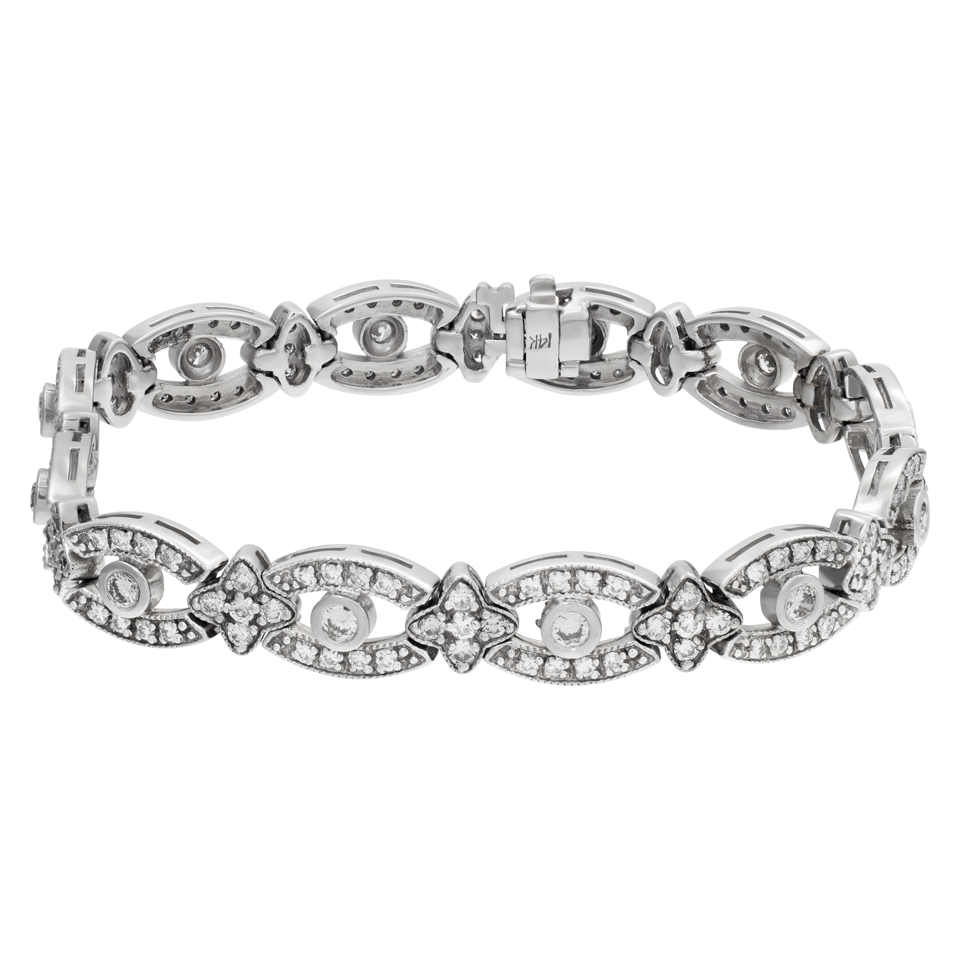 Diamonds line bracelet set in 14K white gold. Round brilliant cut diamonds total weight approx. 3 carats