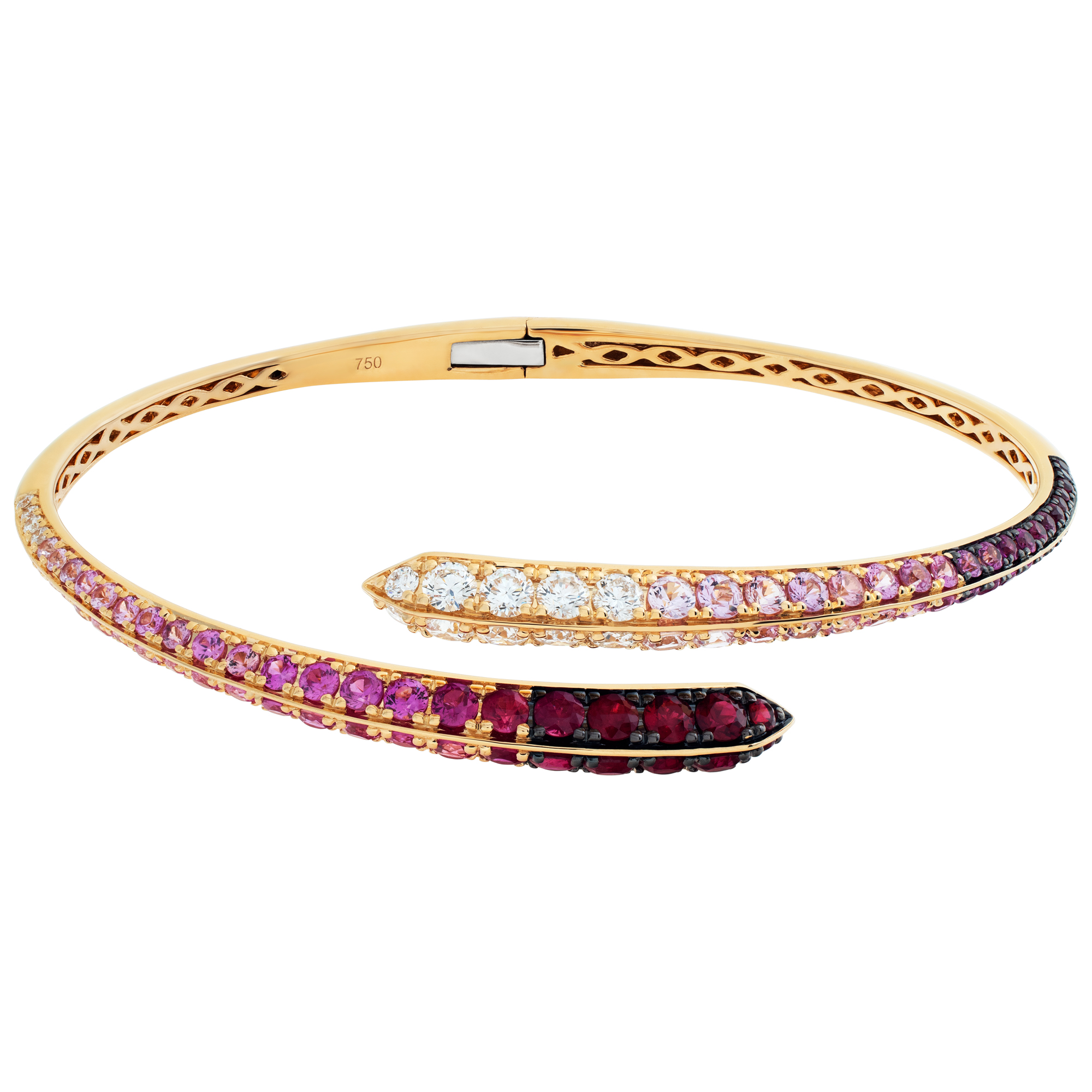 18k yellow gold bangle with diamonds, rubies, and pink sapphires (Stones)