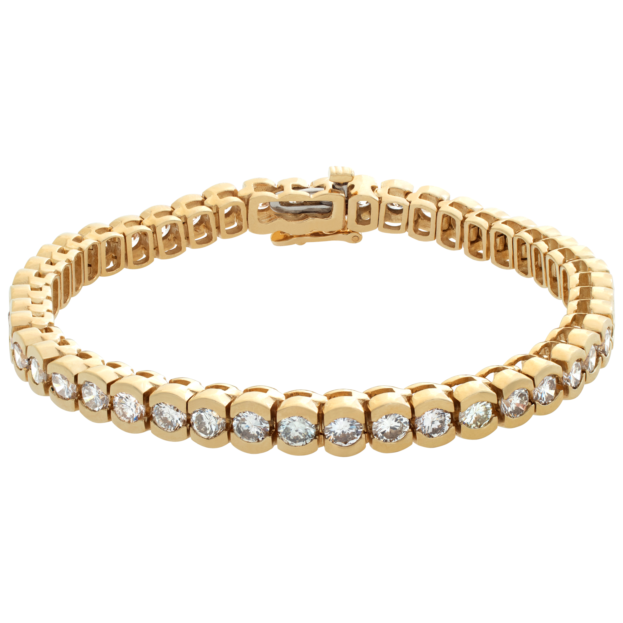 Diamond line bracelet in 14k yellow gold with over 7 carats in round diamonds
