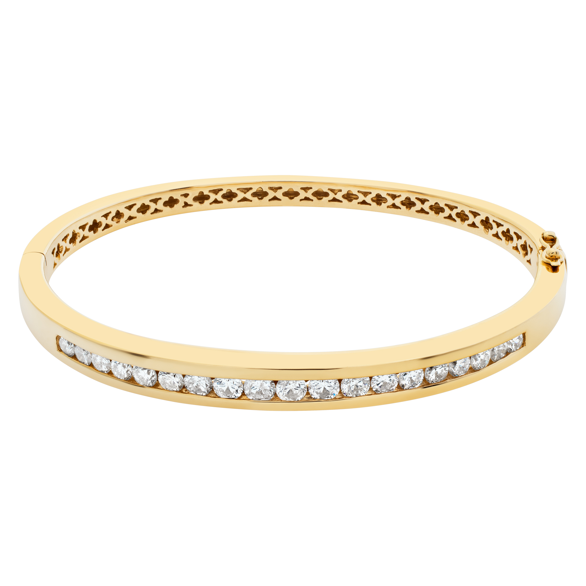 Diamond bangle in 14k yellow gold with approximately 2.5 carats in diamonds.