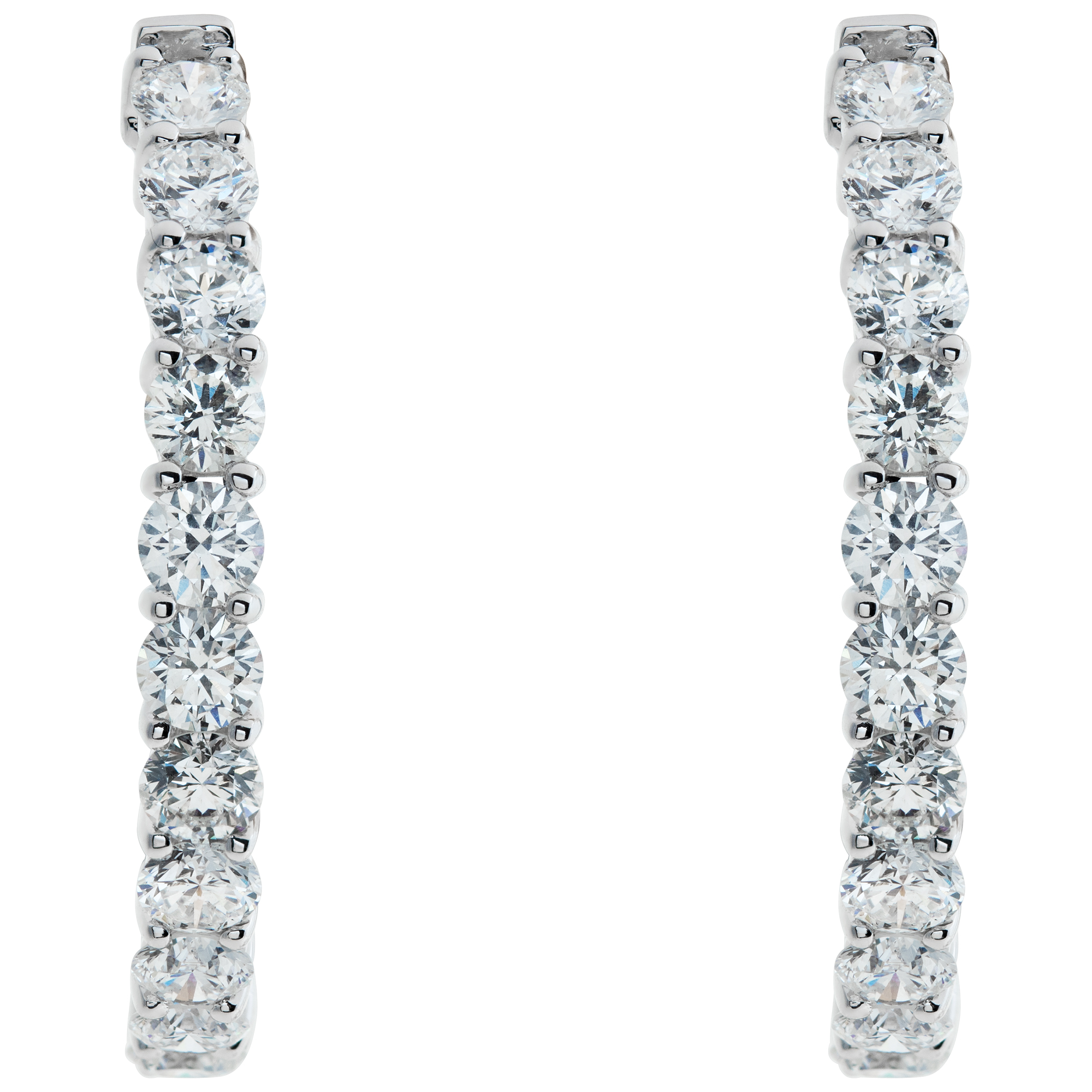 Stunning 18k white gold inside-out diamond hoop earrings with 5.5 carats in round diamonds