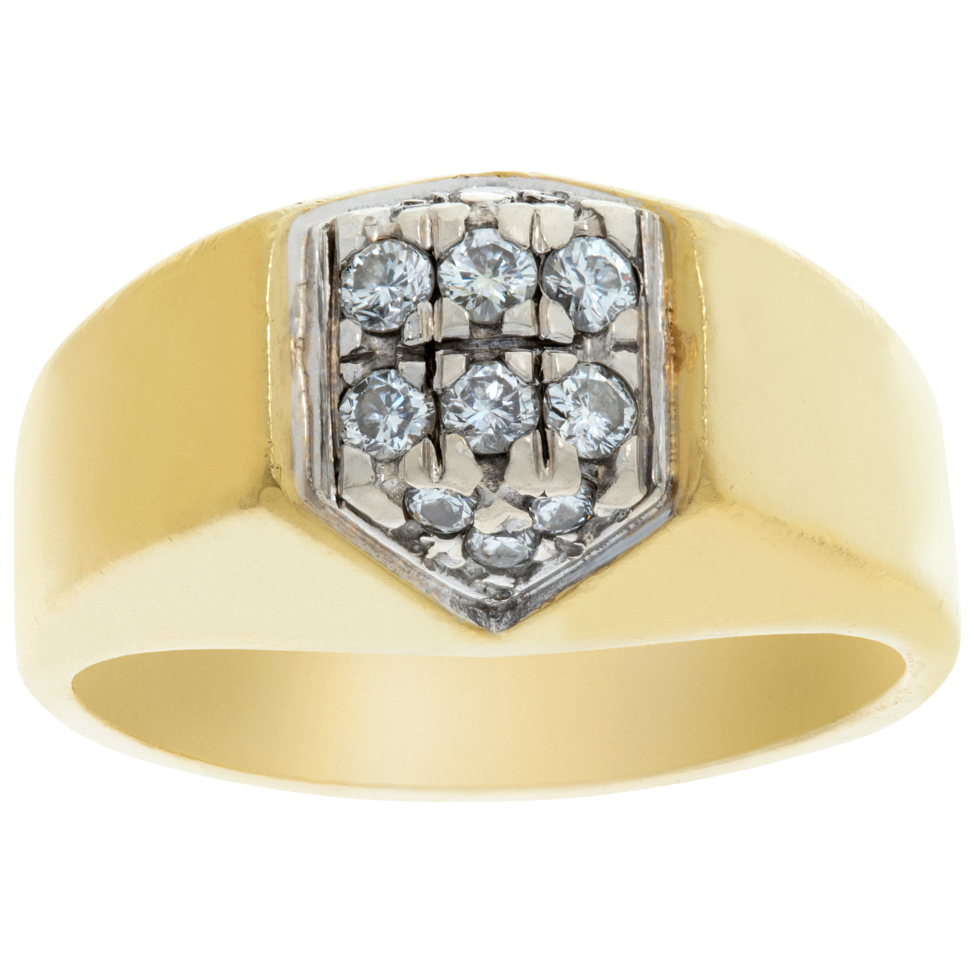 Mens 18k yellow gold diamond ring with approximately 0.18 carat in diamonds