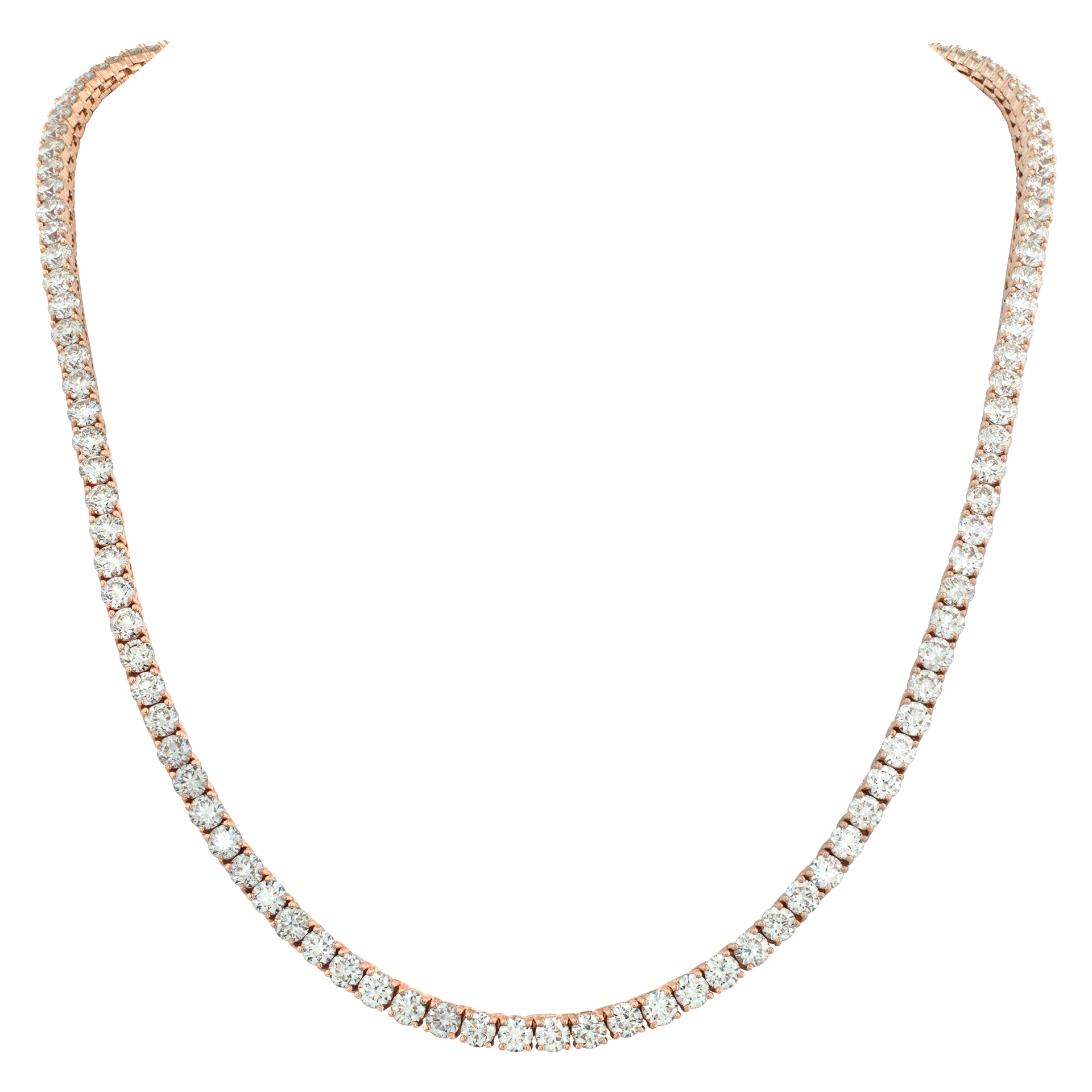 Diamond line necklace in 14k rose gold. Approx 46 carats in diamonds. (Stones)