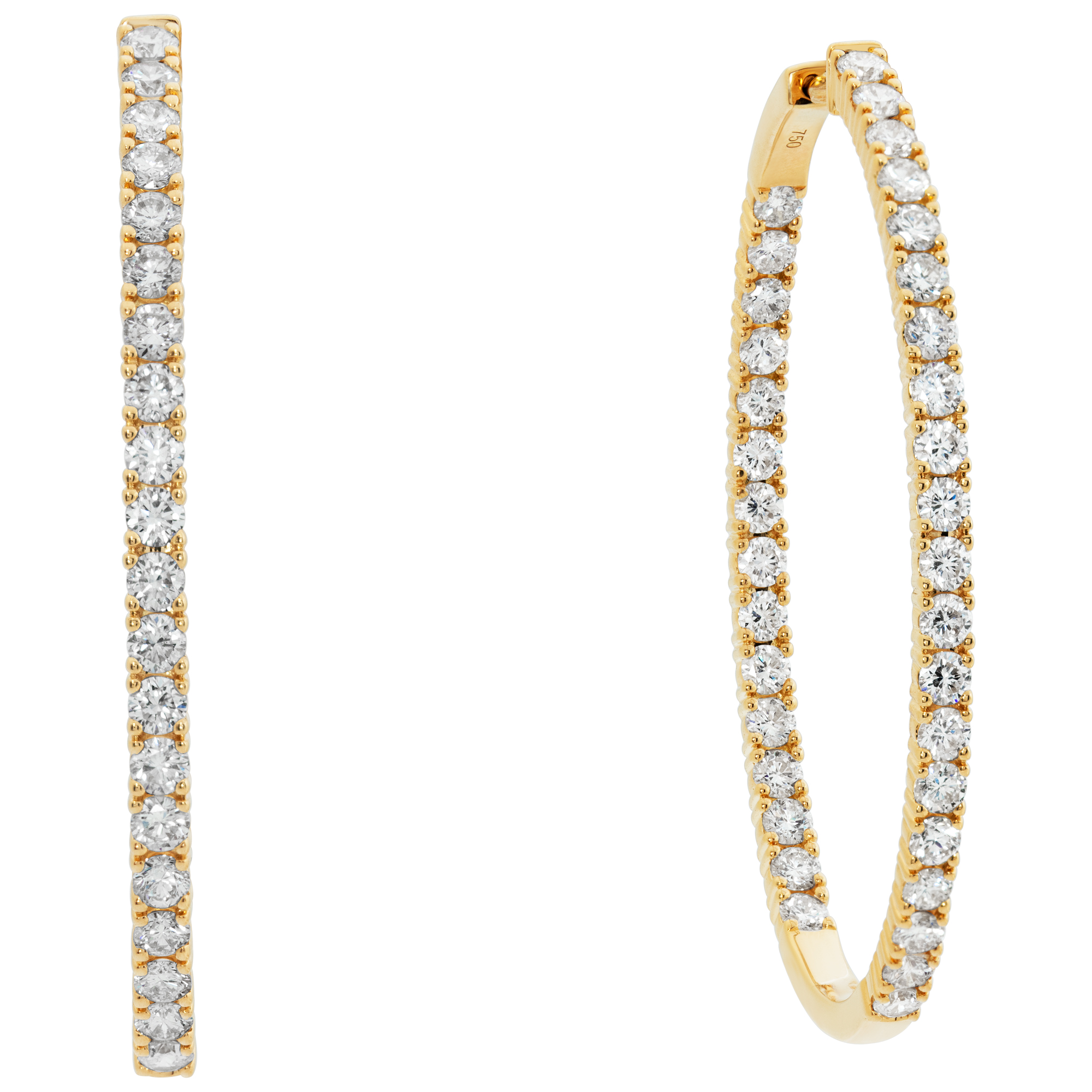 18k yellow gold inside-out oval hoop earrings w/ 4.92 cts in diamonds