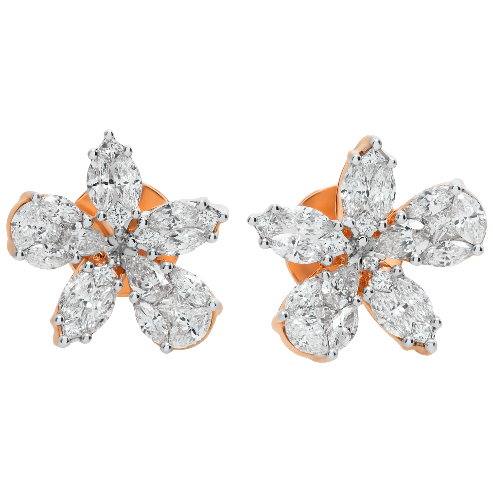 illusion set diamond flower earrings in 18k rose gold with 1.85 carats in diamonds