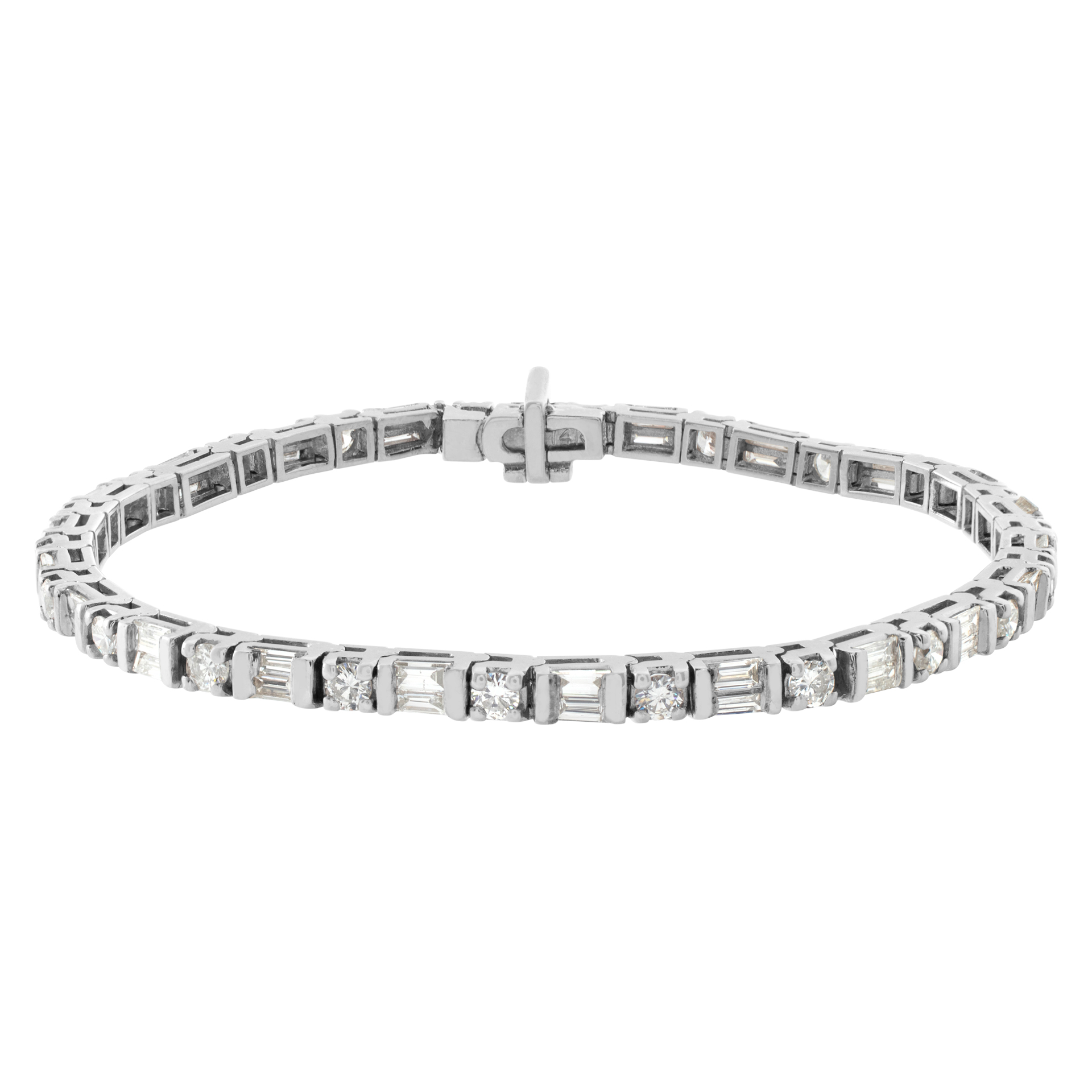 Diamond line bracelet in 14k white gold with 2 carats in round and baguette cut diamonds