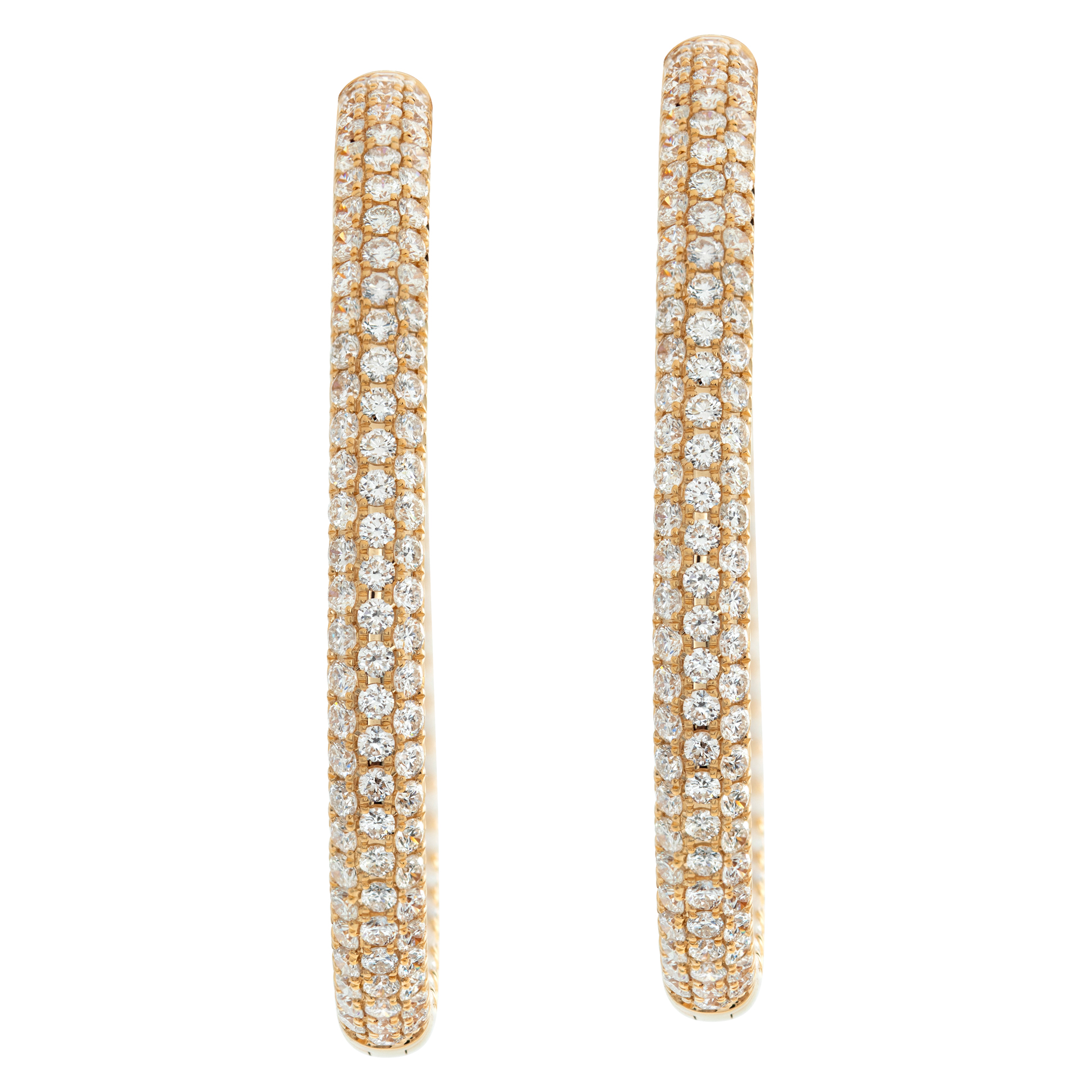 18k yellow gold inside-out pave diamond hoops with 5.63 carats in round diamonds