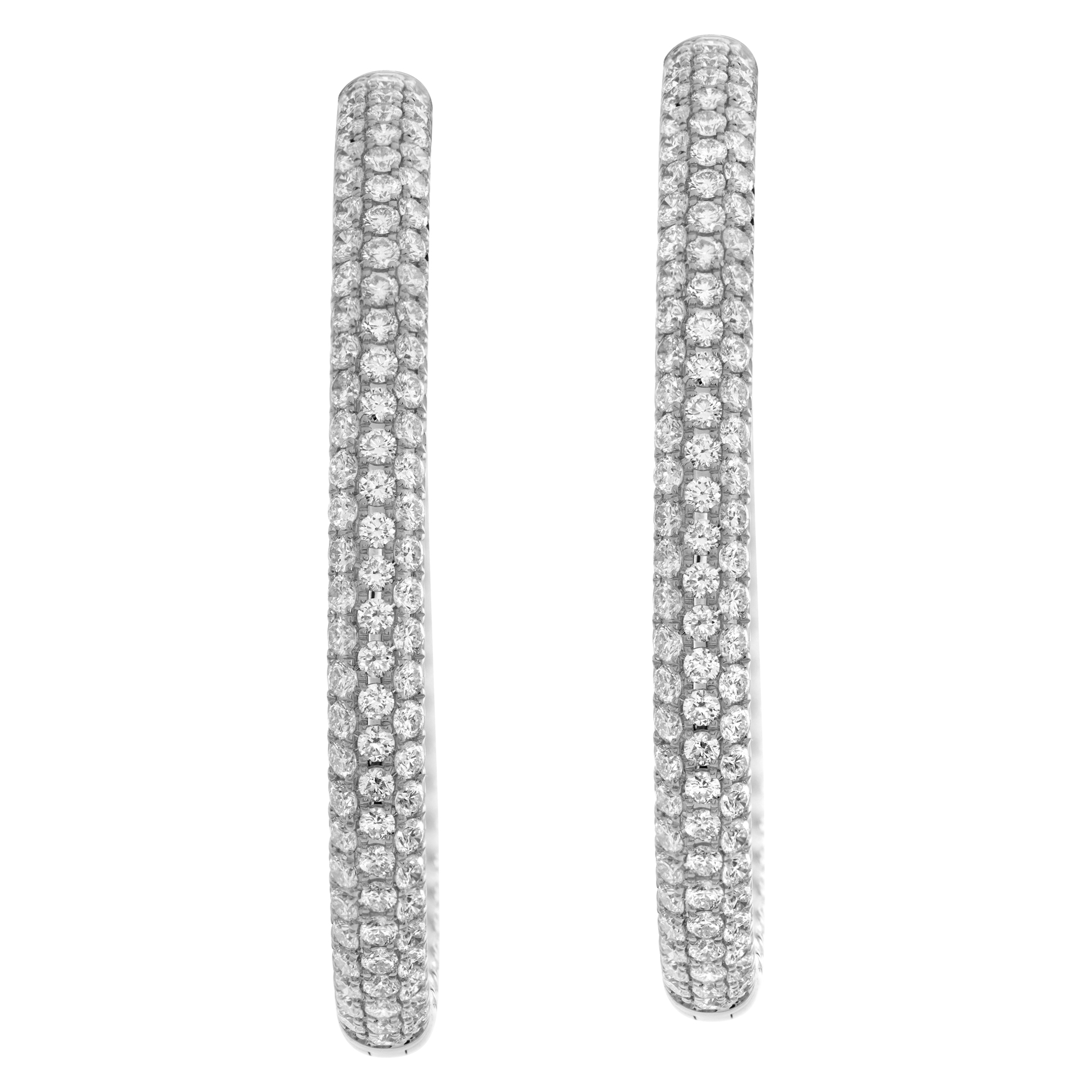 18k white gold inside out pave diamond hoop earrings with 5.63 carats in round diamonds