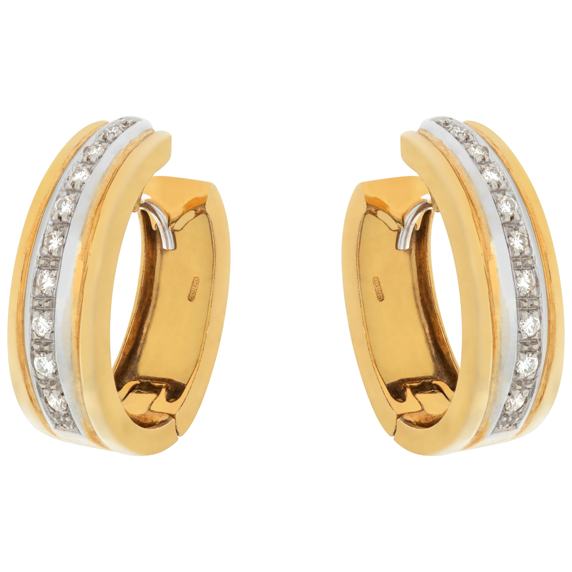 Hanging earrings in 18k white and yellow gold, with 0.40 carats in G-H color, VS-SI clarity.