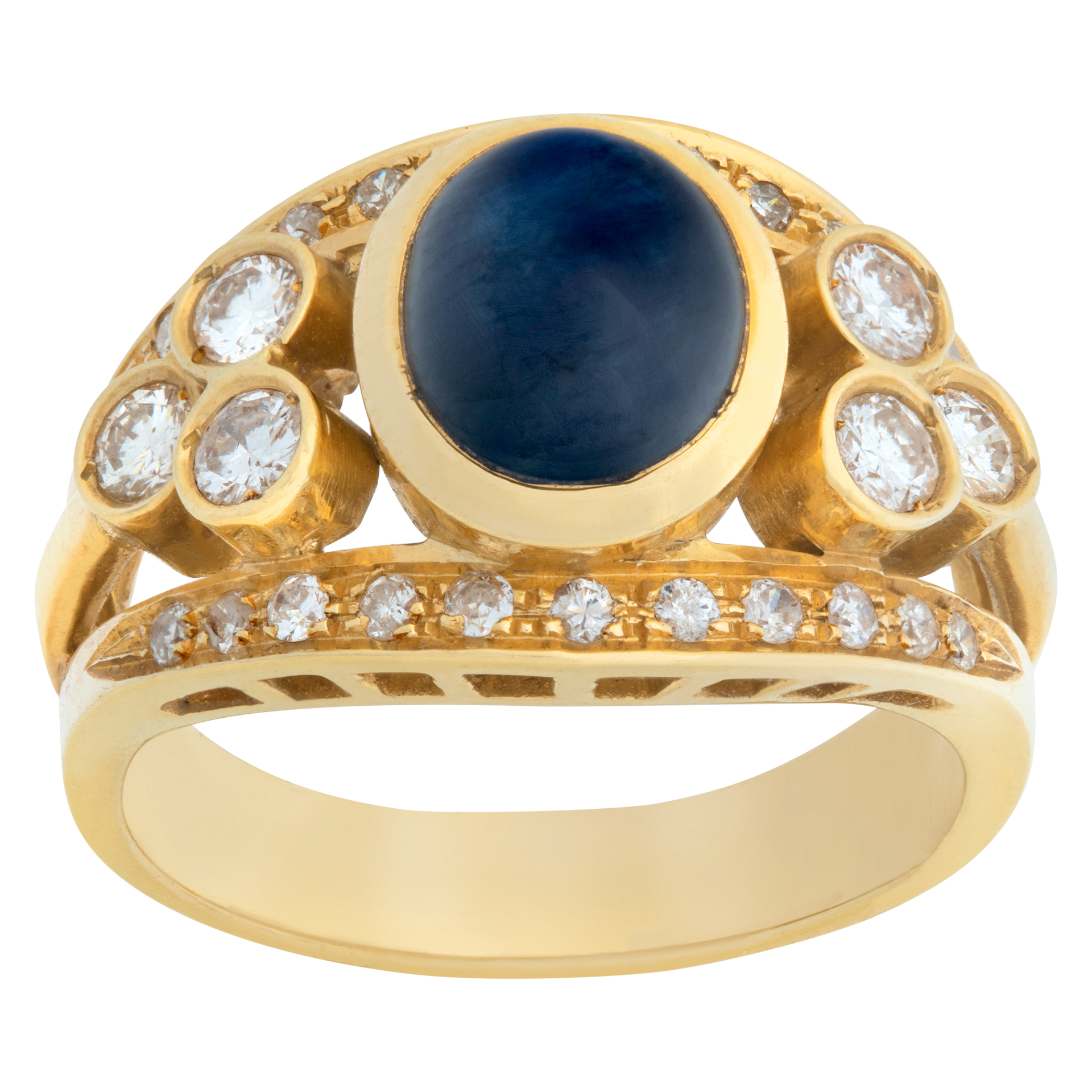 Stunning 18k yellow gold ring with cobochon sapphire and accent diamonds (Stones)