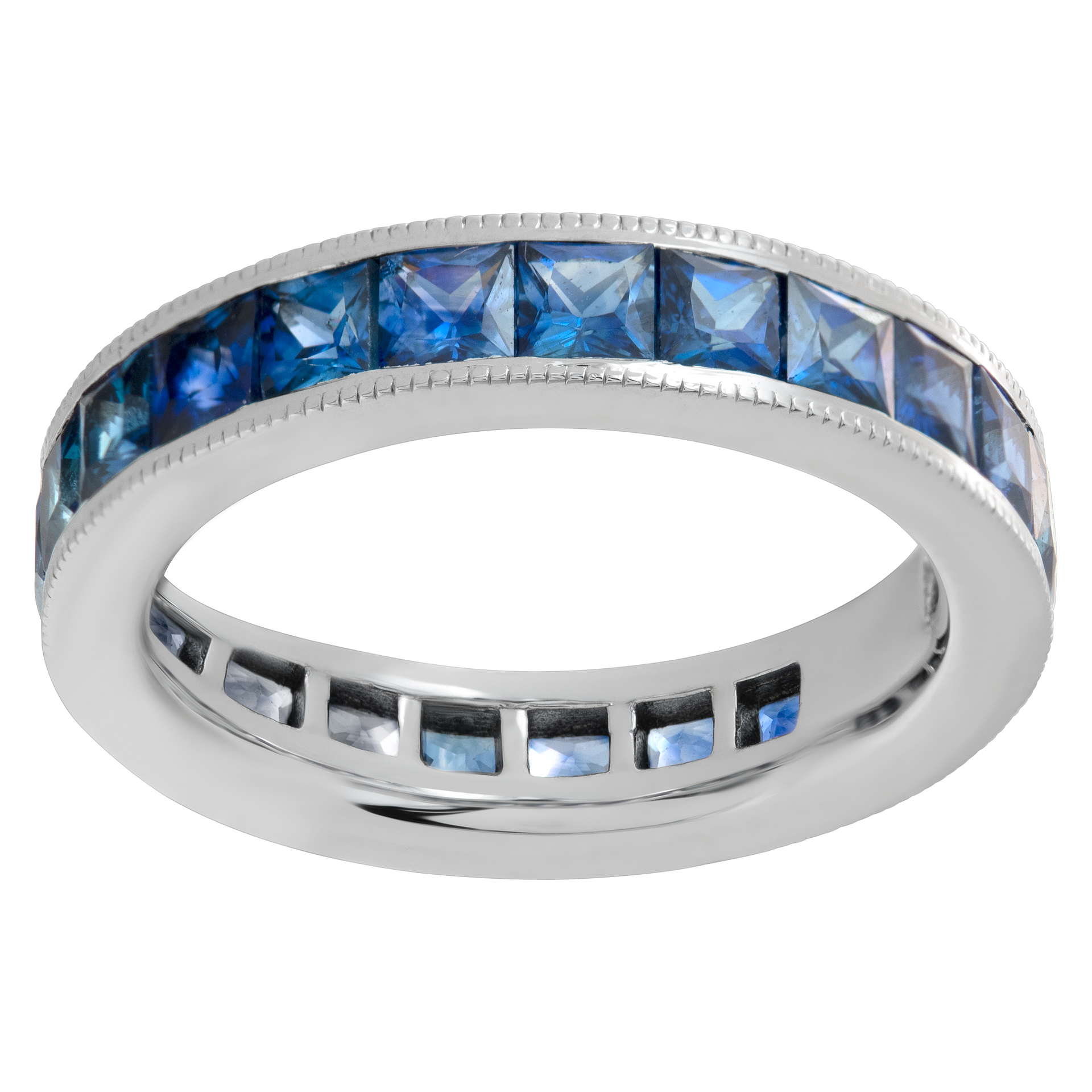 Blue sapphire eternity band in 14k white gold