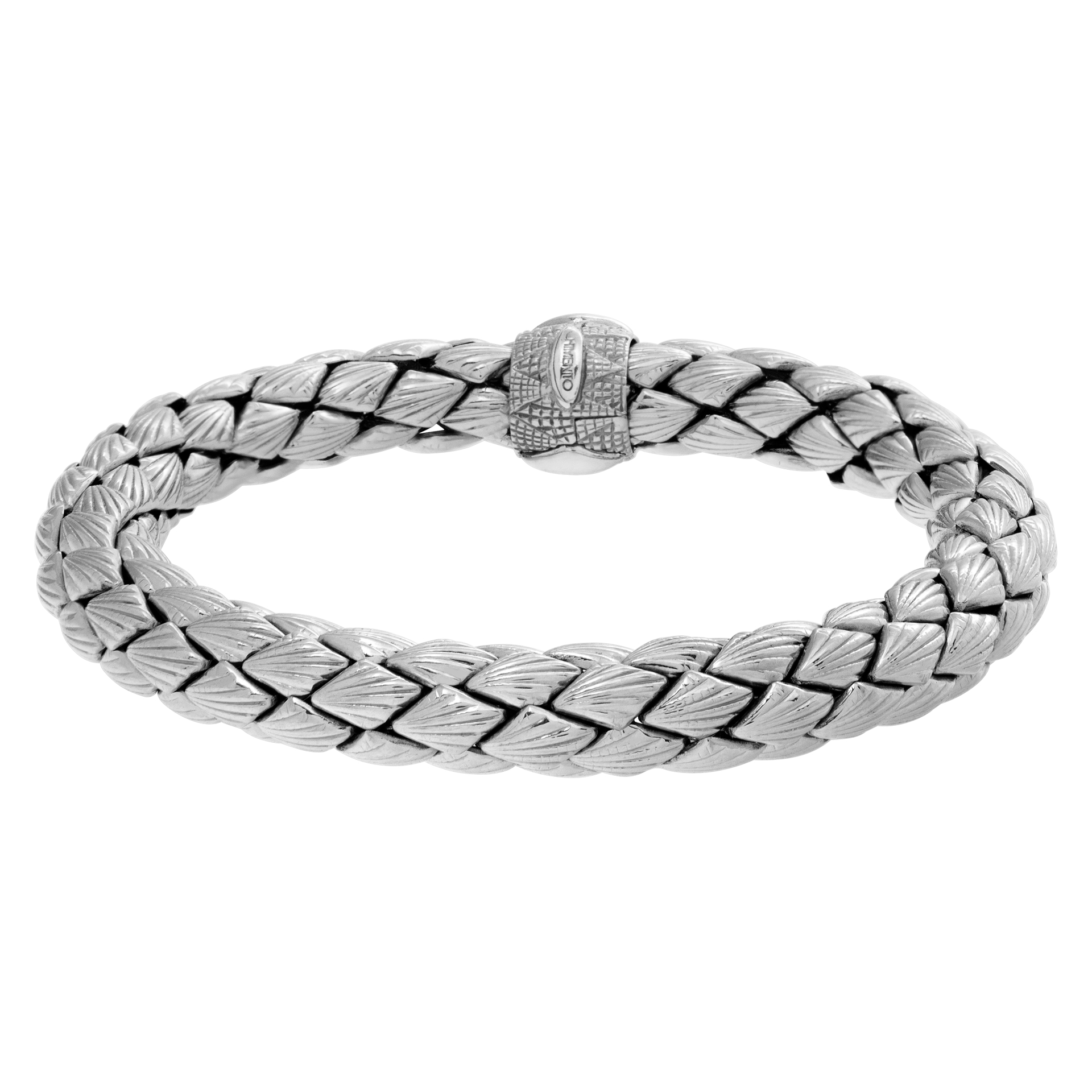 Chimento breaded bracelet in 18k white gold with diamond accent on the clasp.