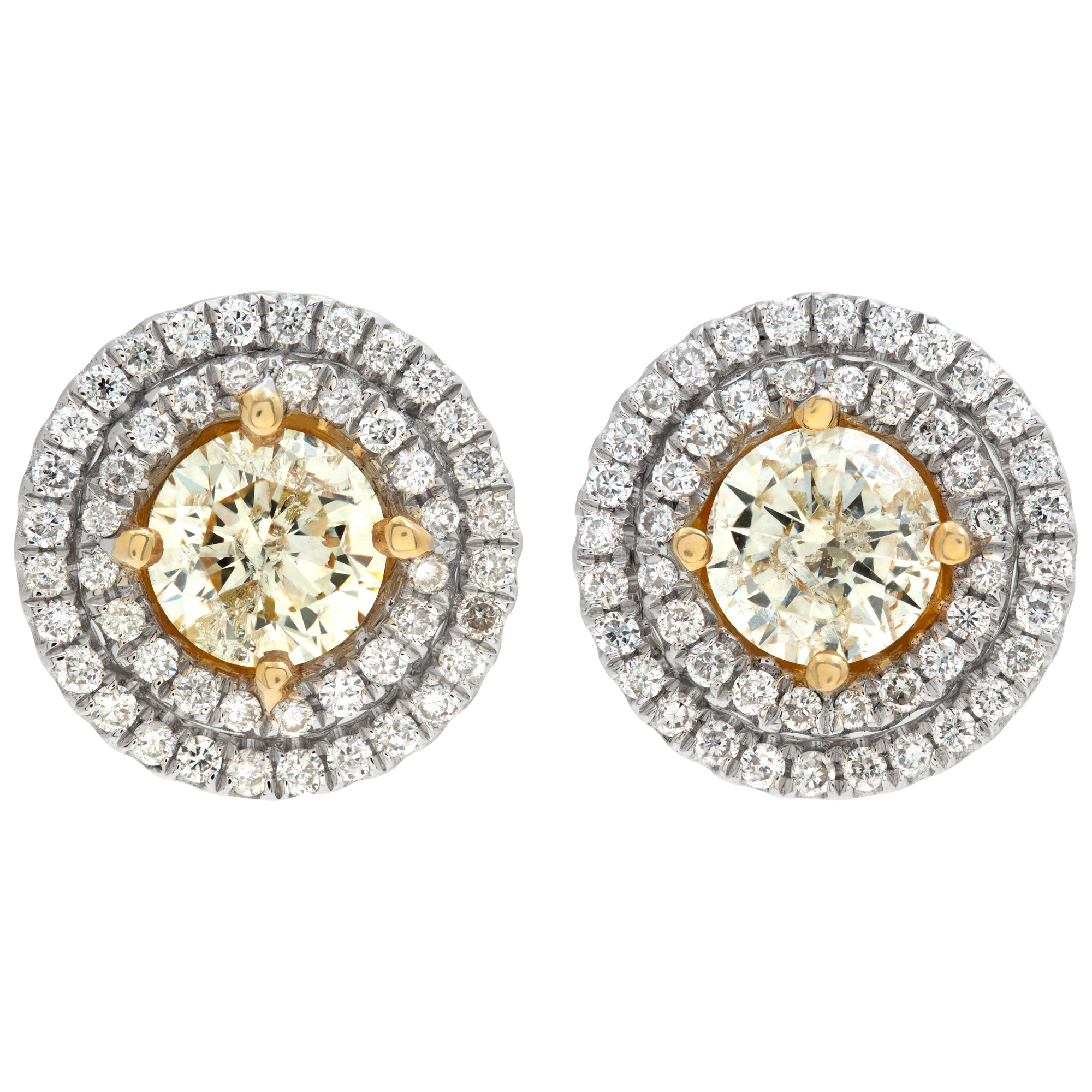 Yellow & white diamond earrings in 18k white gold