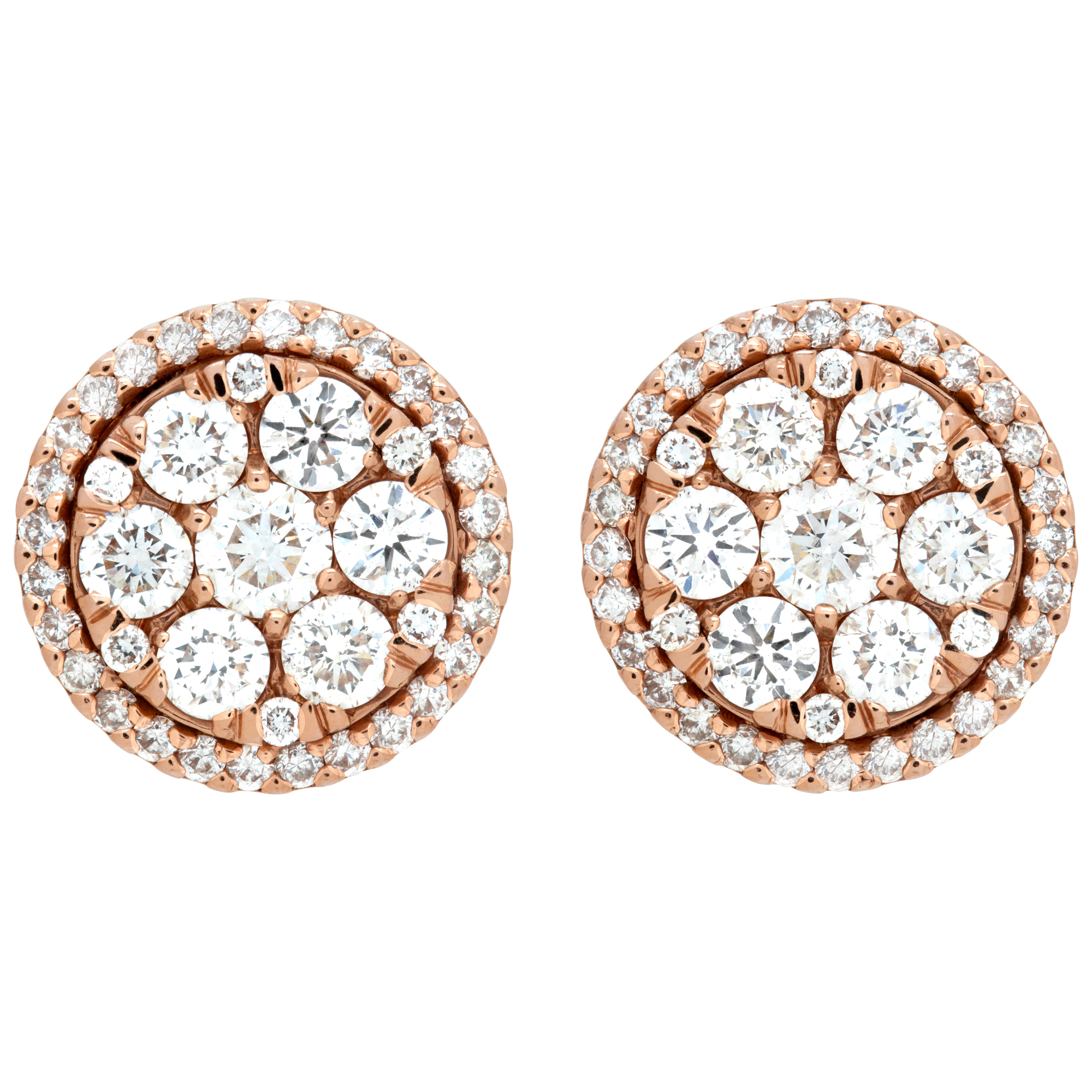 Diamond studs in 14k rose gold with over 2 carats in diamonds
