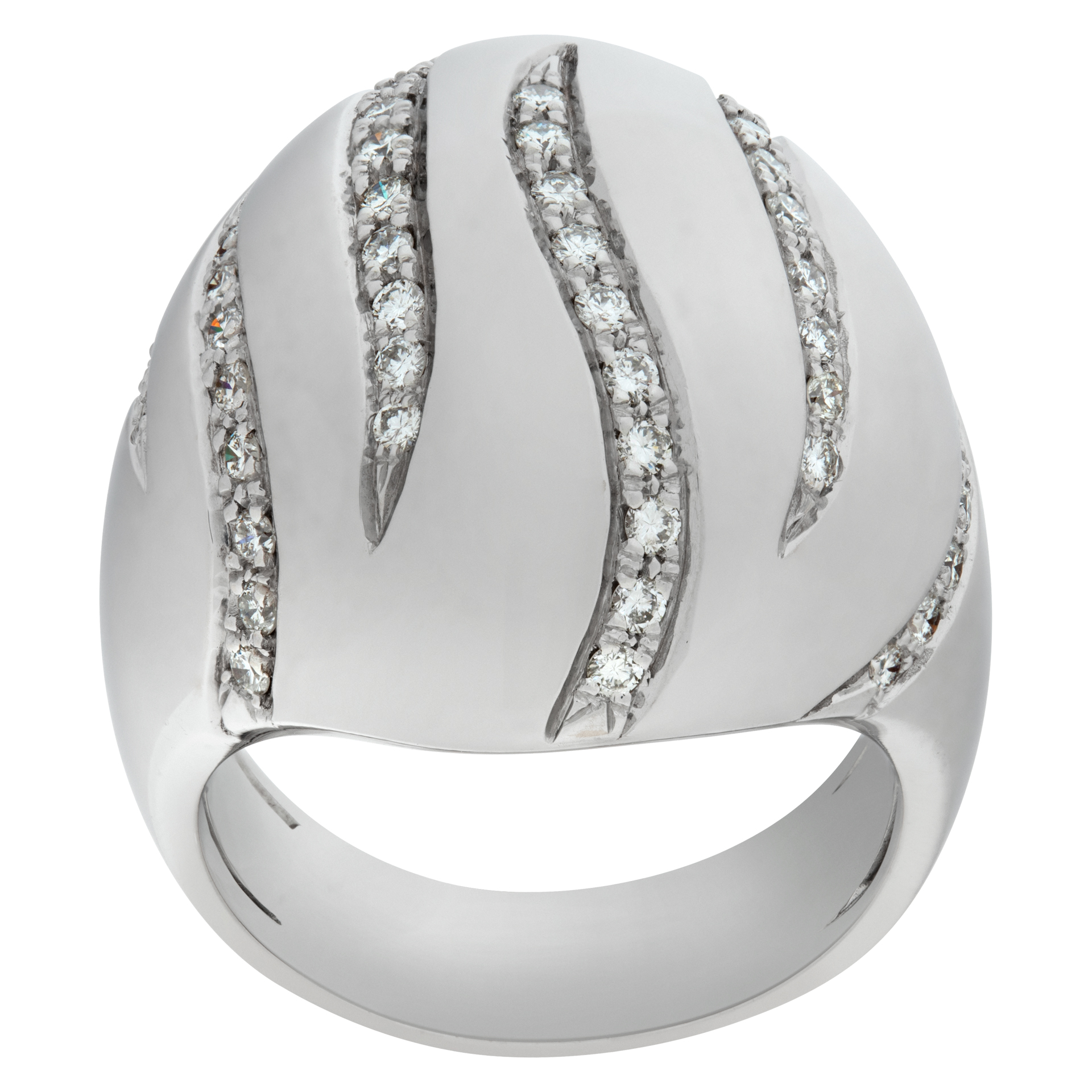 Domed ring in 18k white gold and diamonds. Round brilliant cut diamonds total approx. weight: 0.53 carat,