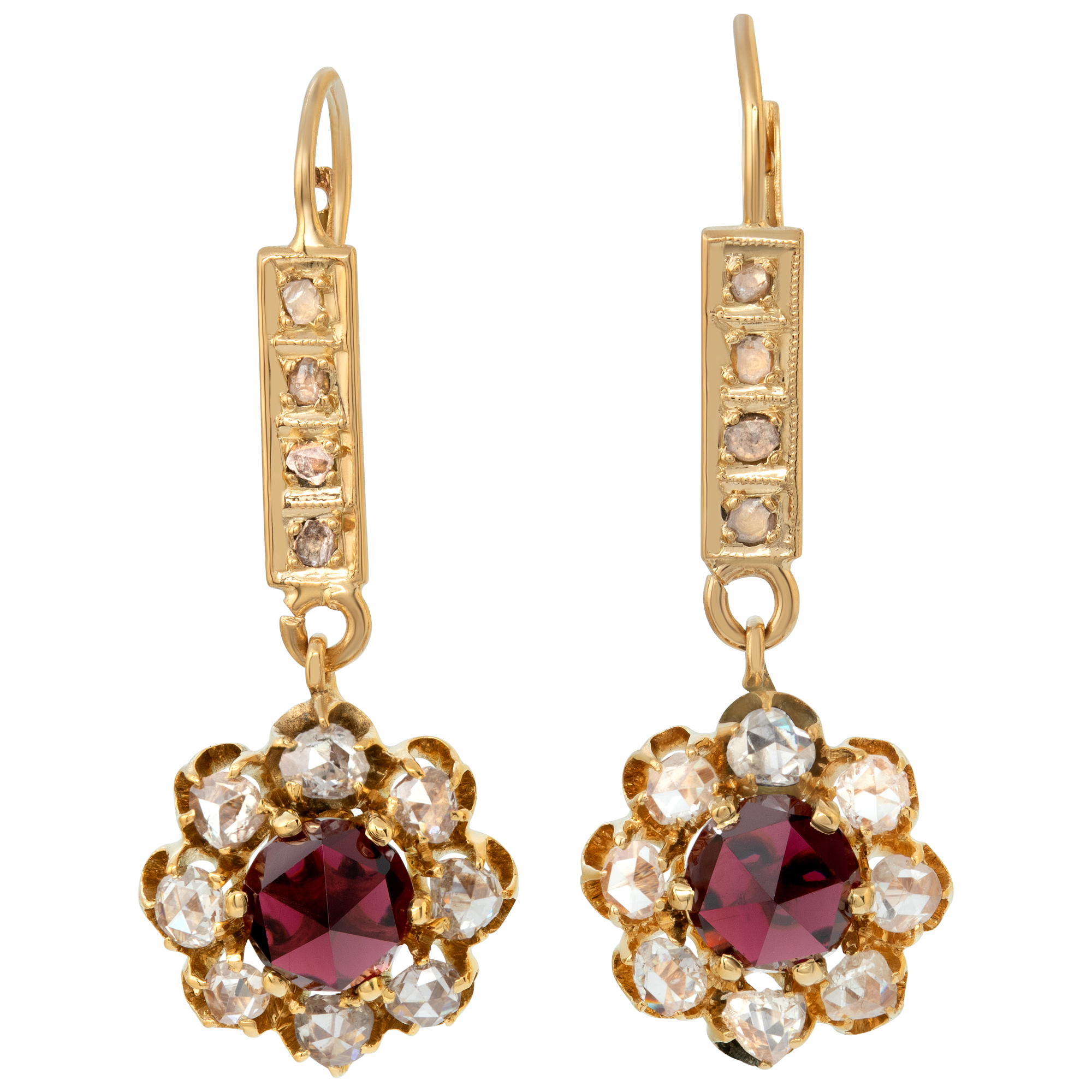 Pretty 14k yellow gold floral briolette rose cut diamond earrings with approximately 2 carats