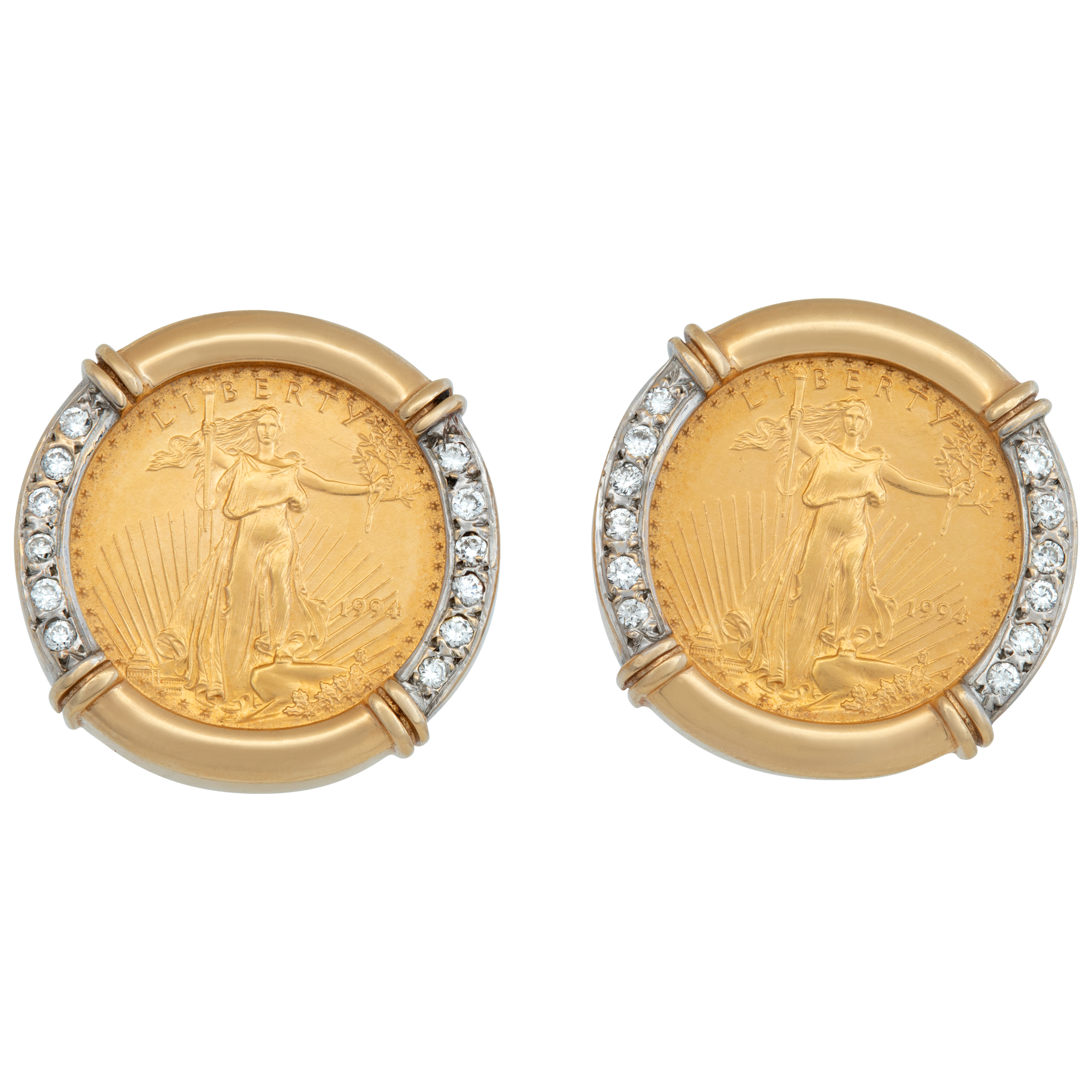 Five Dollar Us Gold Coin Cufflinks With Diamond Accents Set In 14k Gold