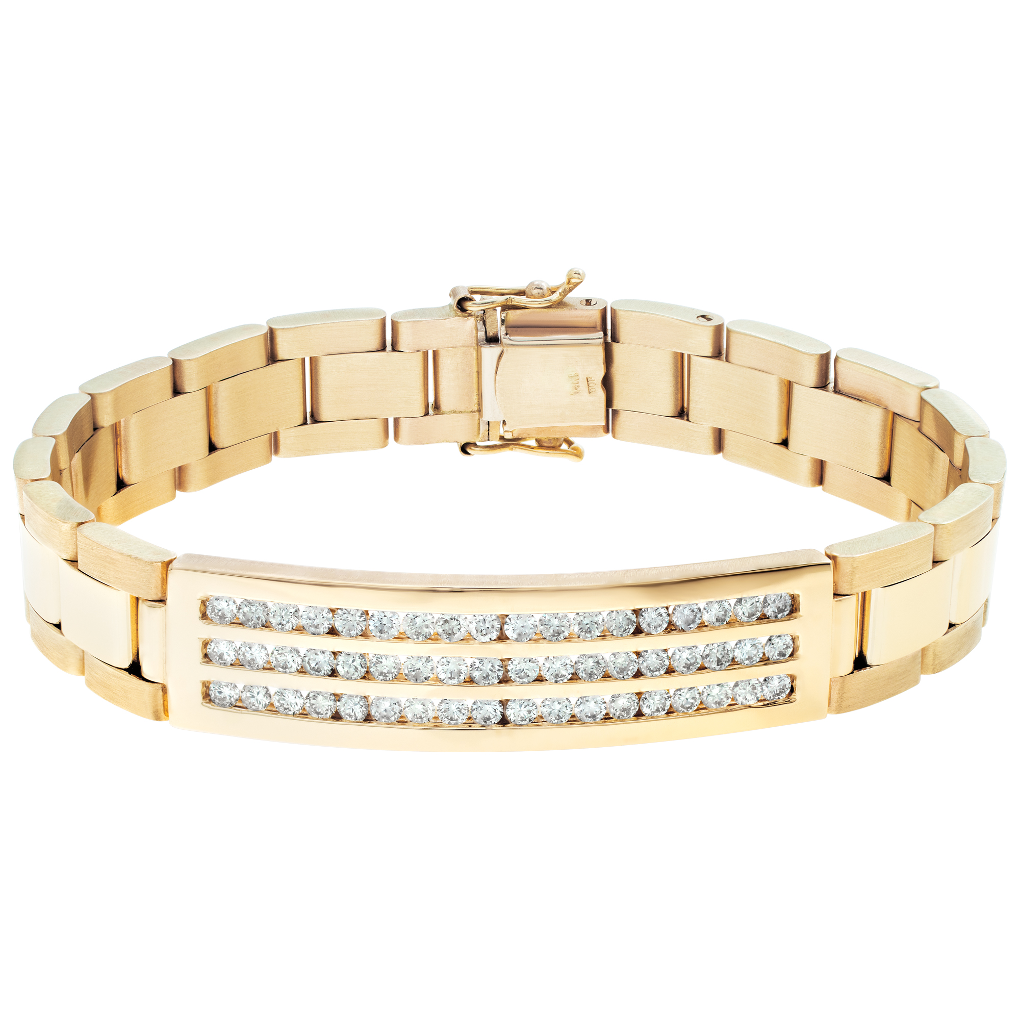 Mens link bracelet with diamonds set in 14k gold. 2.55 carats in diamonds