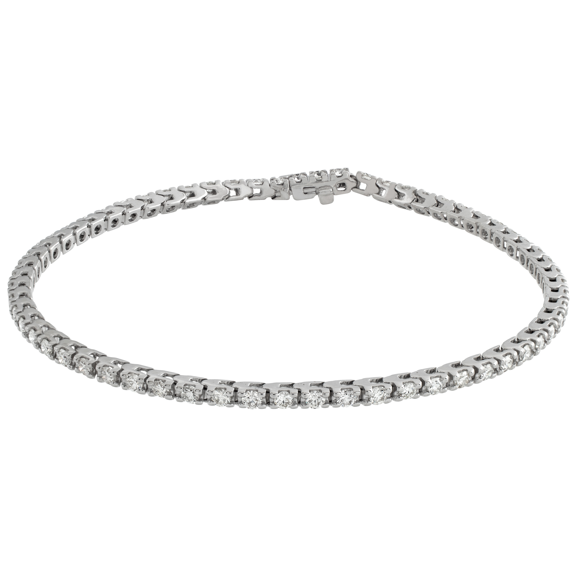 Diamond Line Bracelet In 14k White Gold With Approximately 1.86 Carat Round Brilliant Cut Diamonds,