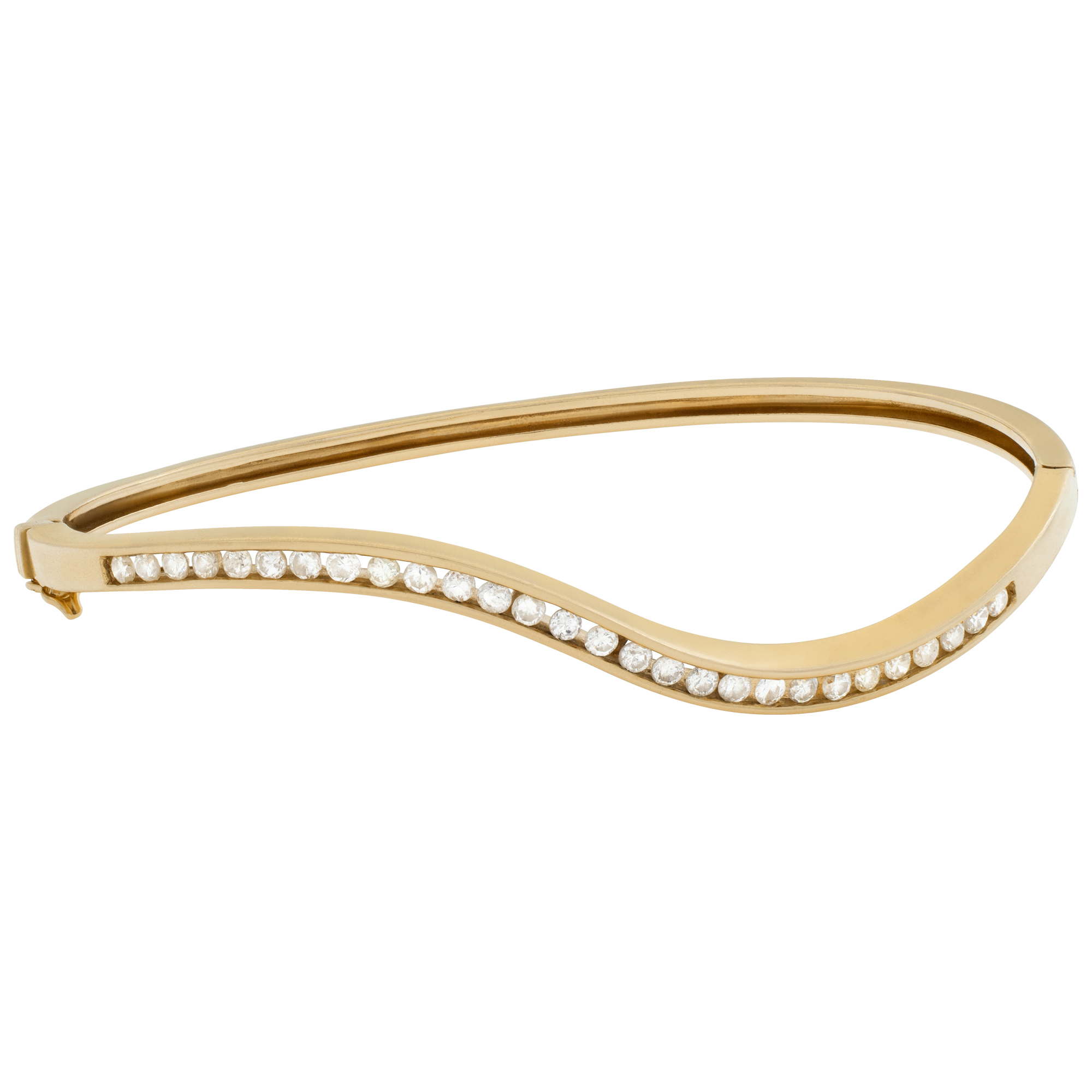 Waved 14k gold bangle with overt 1 carat in G-H color, Si clarity diamonds