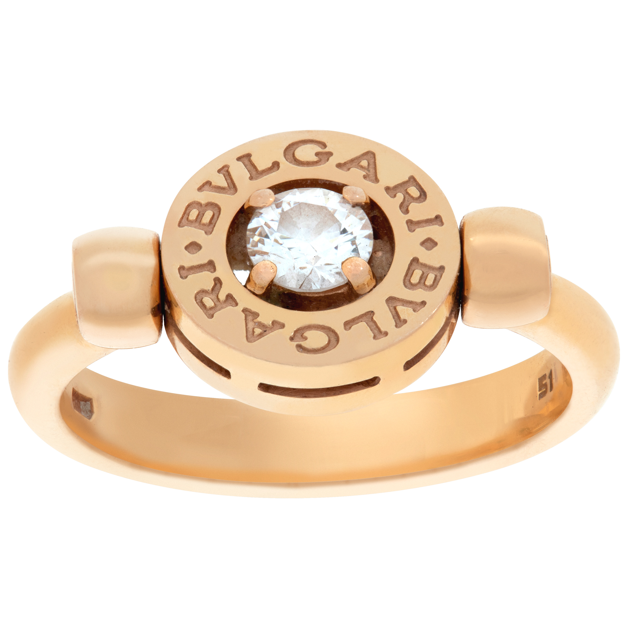 Bvlgari Bulgari flip ring in 18k rose gold with 0.25 carat round brilliant cut diamond center. (Stones)