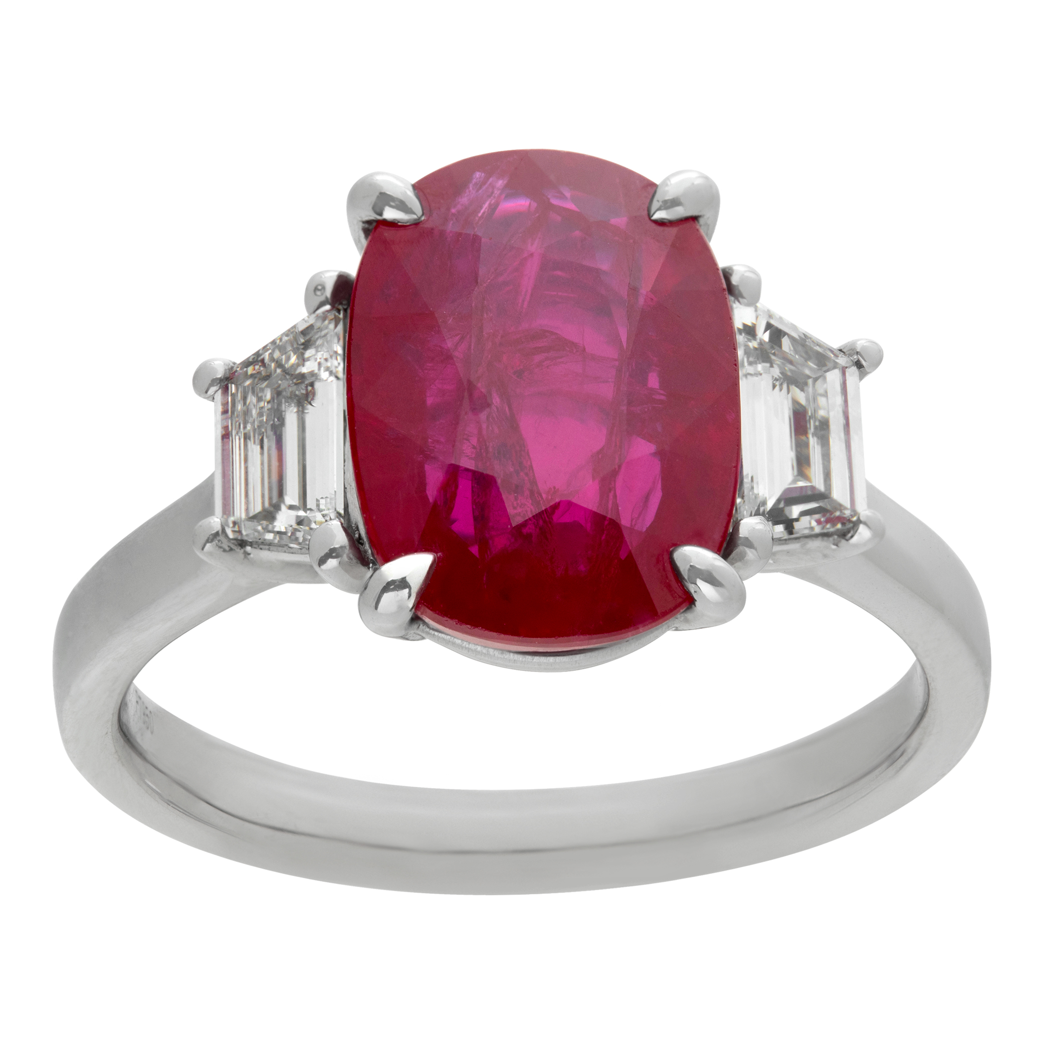 GIA Certified ruby & diamonds ring set in platinum. Brilliant oval cut ruby: 5.03 carats