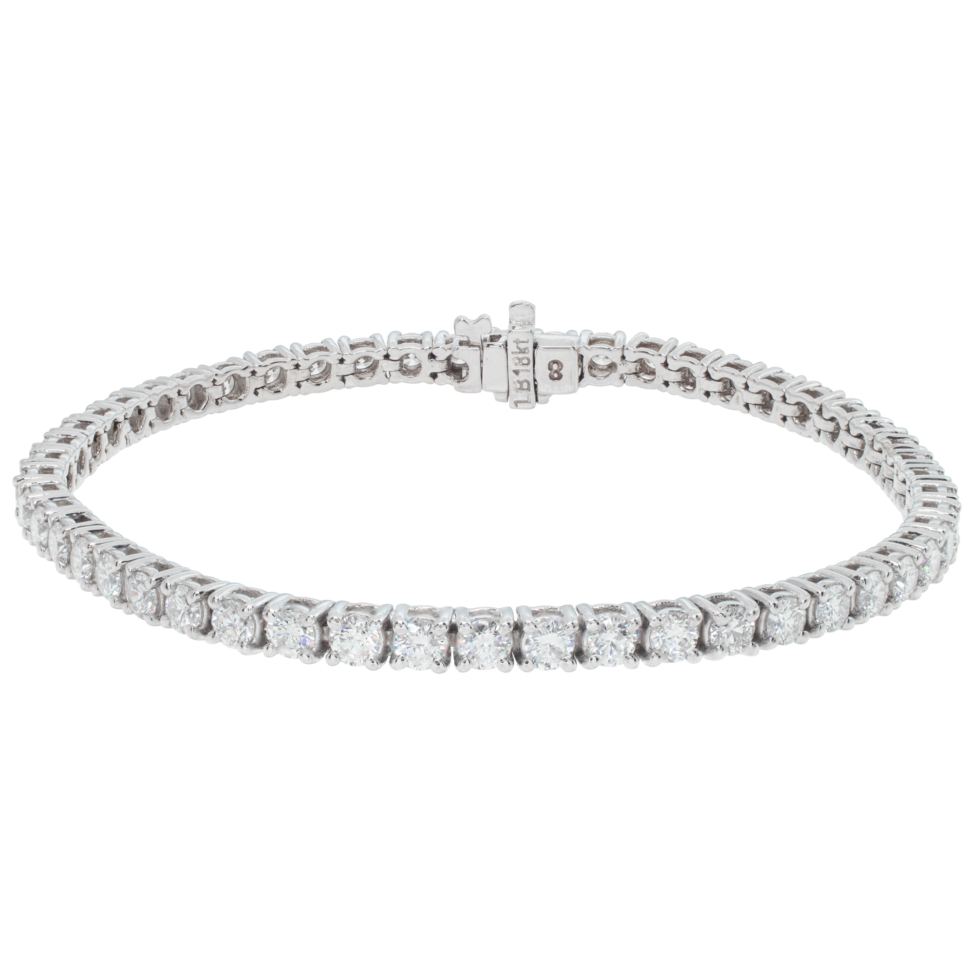 18k white gold diamond tennis bracelet with 4.95 carats in round diamonds