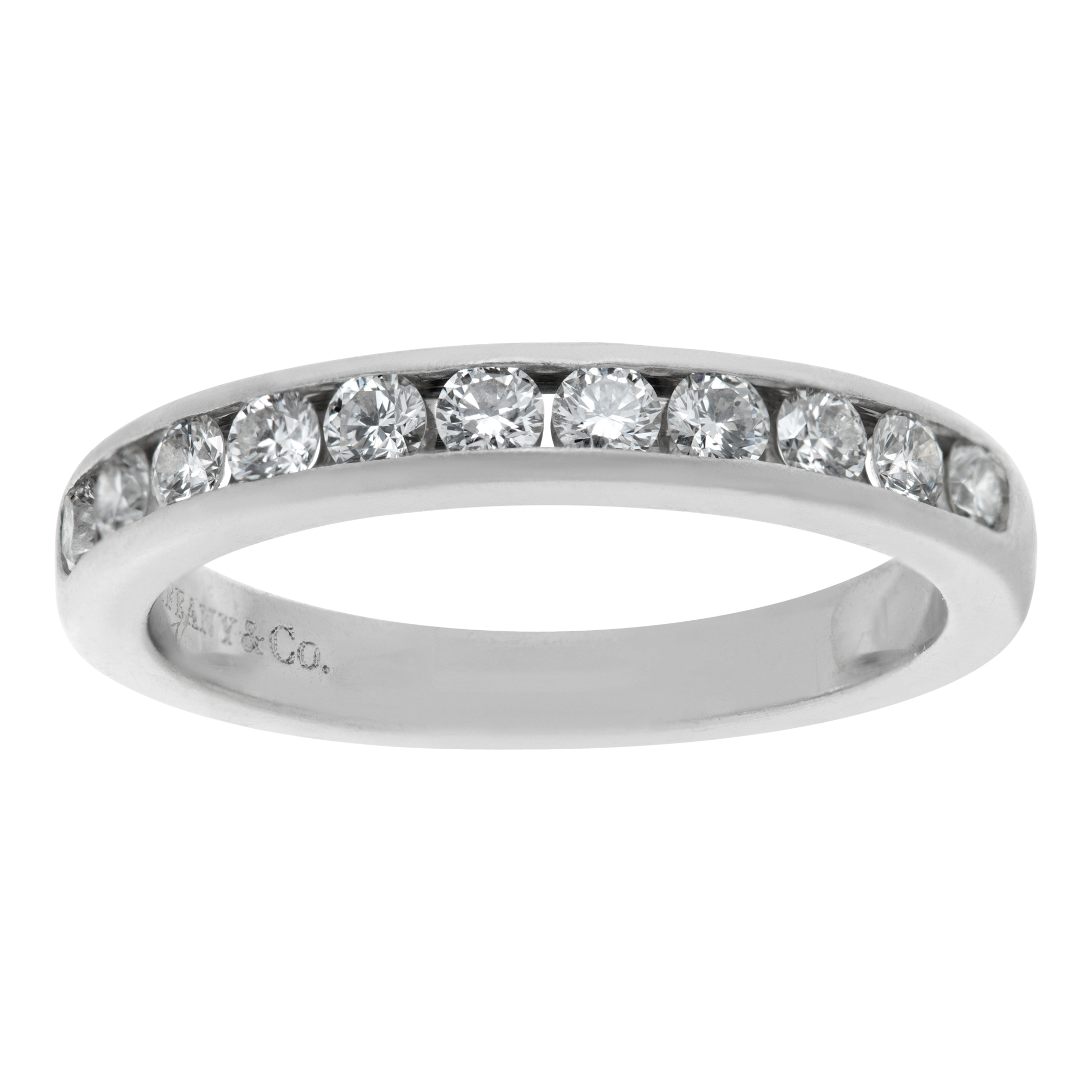 Tiffany & Co. diamond wedding band in platinum with a half-circle of diamonds